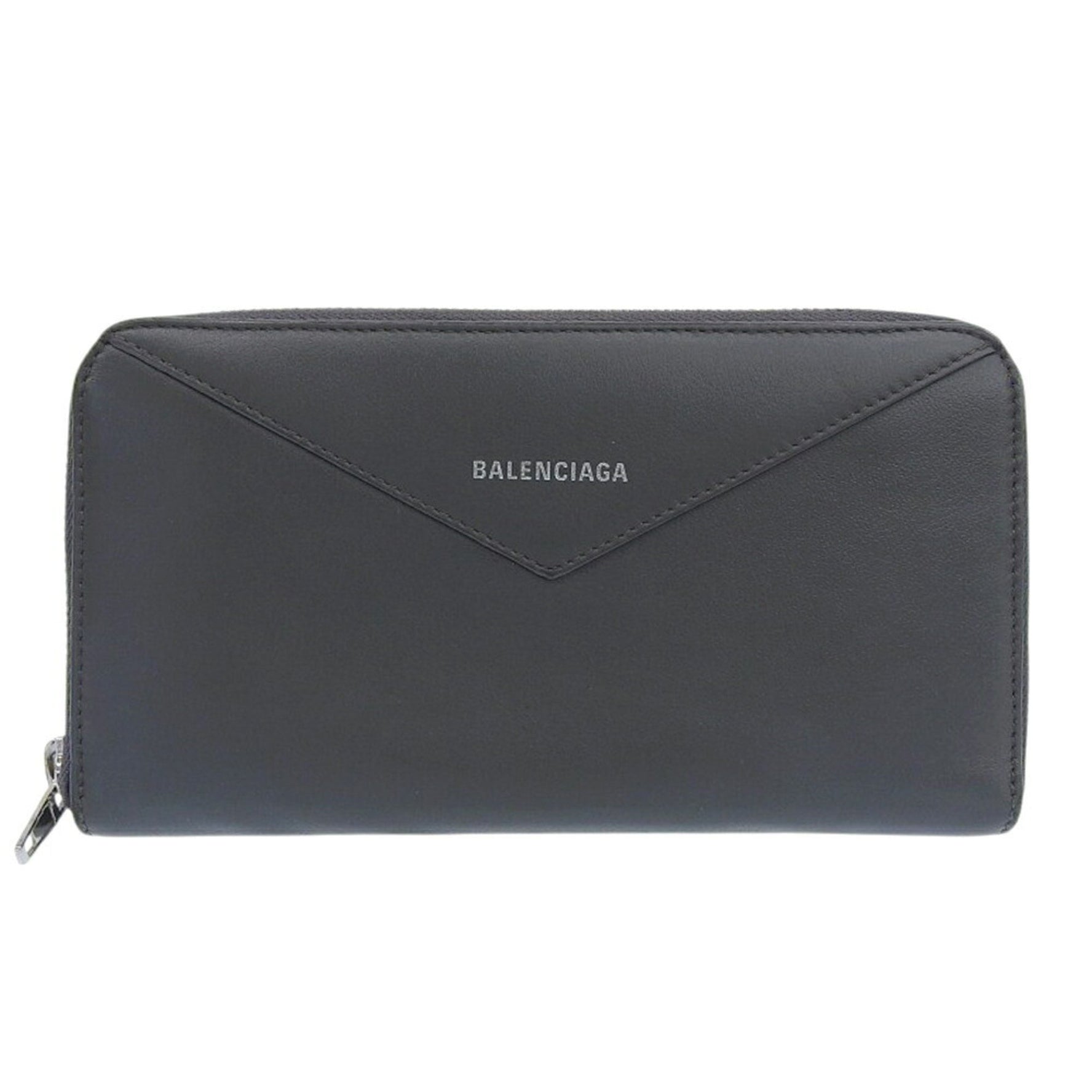 BALENCIAGA Paper Continental 1110 Y Round Long Wallet Leather Grey