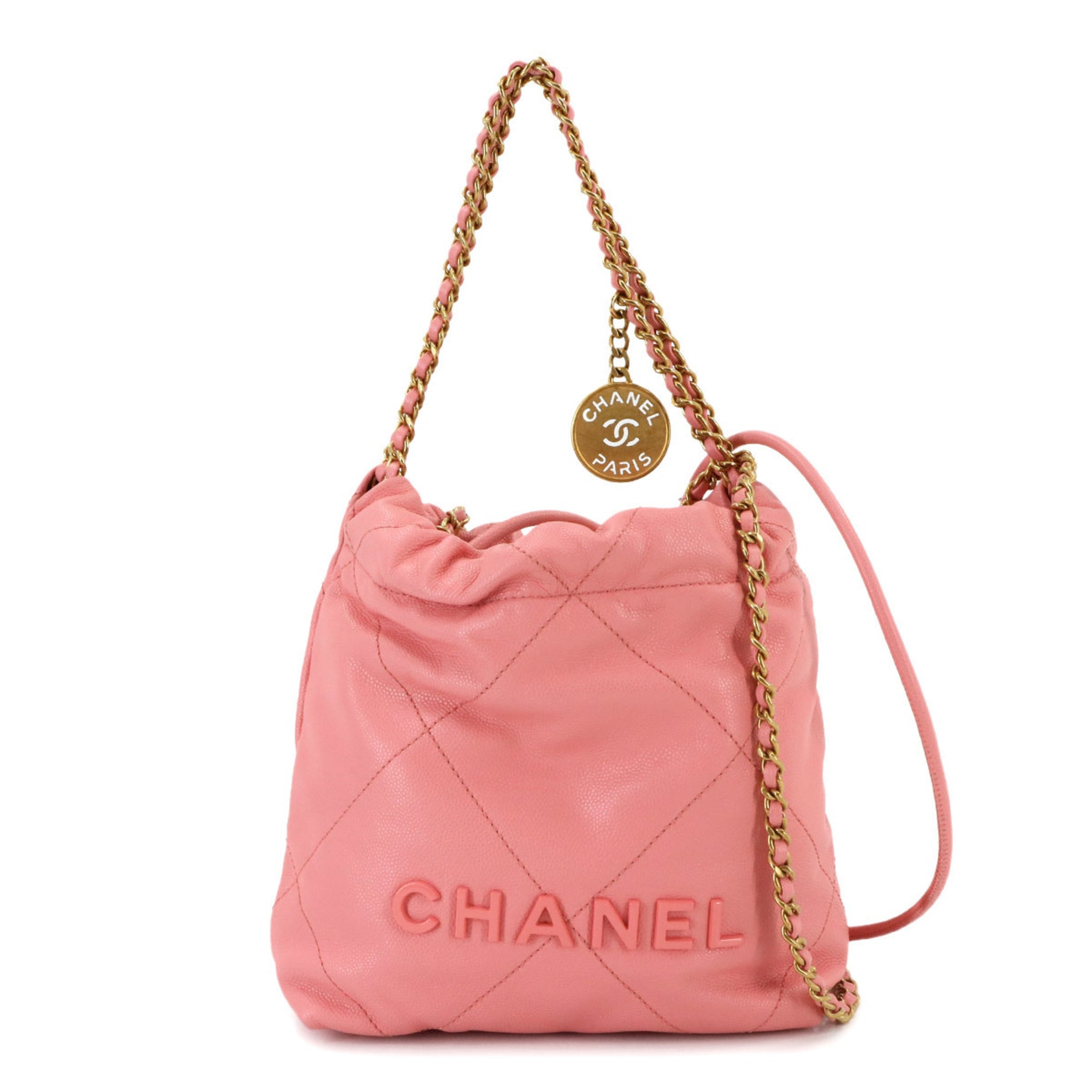 CHANEL 22 Mini 2way Chain Hand Shoulder Bag Caviar Skin Pink AS3980