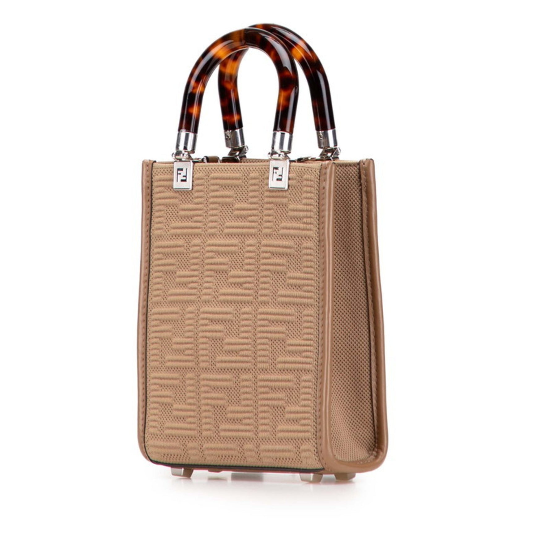 FENDI Zucca Sunshine Shopper Mini Tote Bag/Shoulder Bag, Canvas and Leather