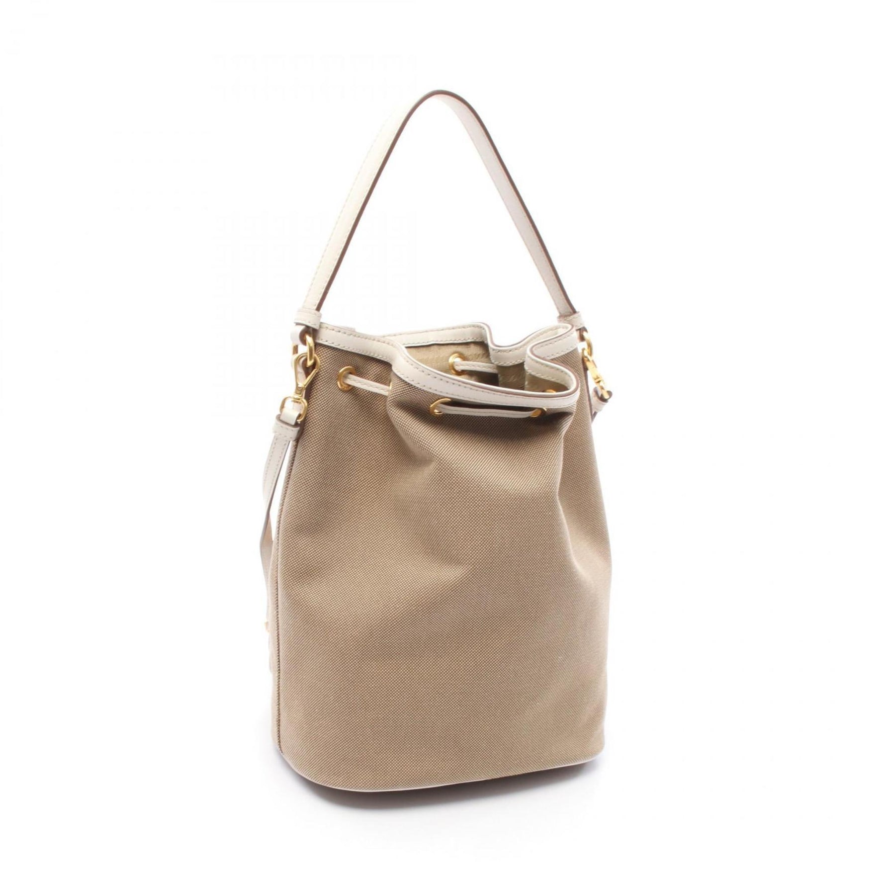 Prada Logo Jacquard Handbag, Canvas and Leather, Beige/White