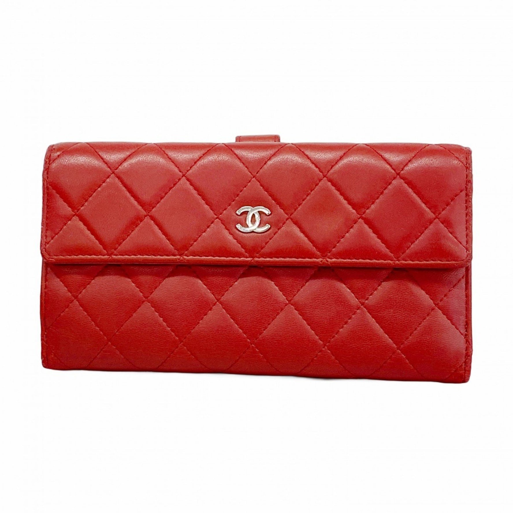 Chanel Matelasse Long Wallet, Lambskin, Red