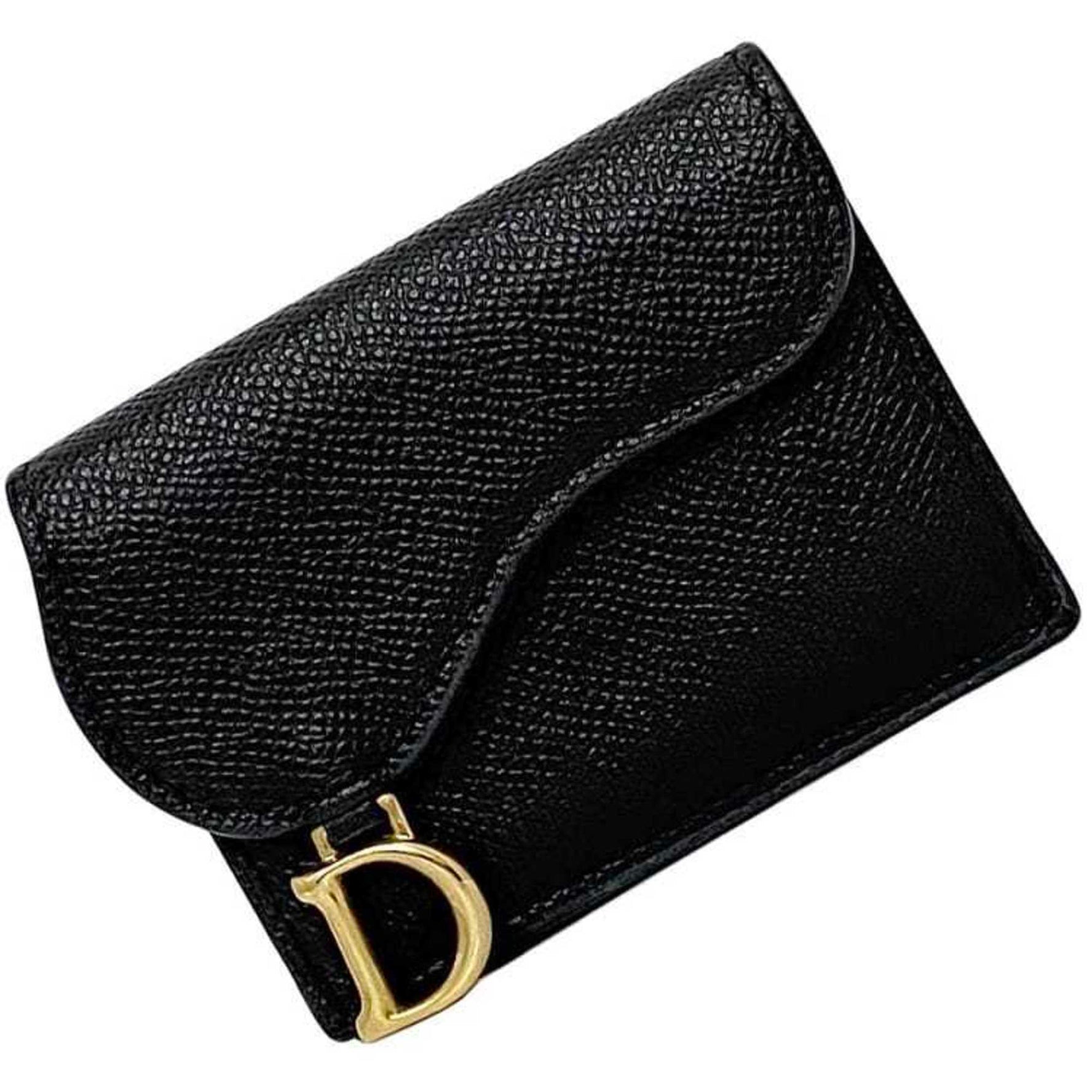 Christian Dior Tri-fold Wallet f-22427 Black Saddle S5653CBA_M900 Leather 43-MA-025 Metal fittings Grain leather Compact Mini Folding wallet for women