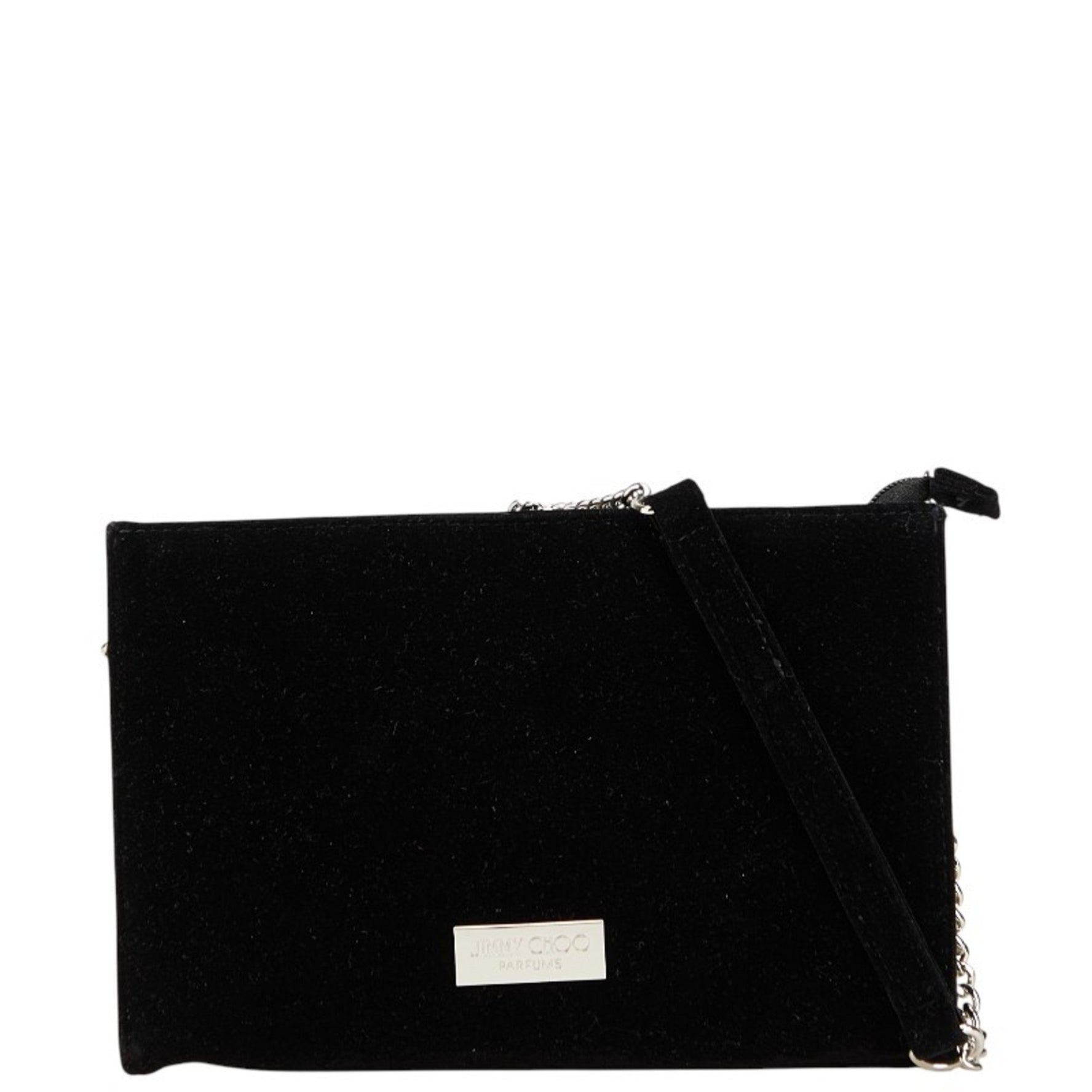 Jimmy Choo logo plate chain one-shoulder bag in and silver, polyester, .