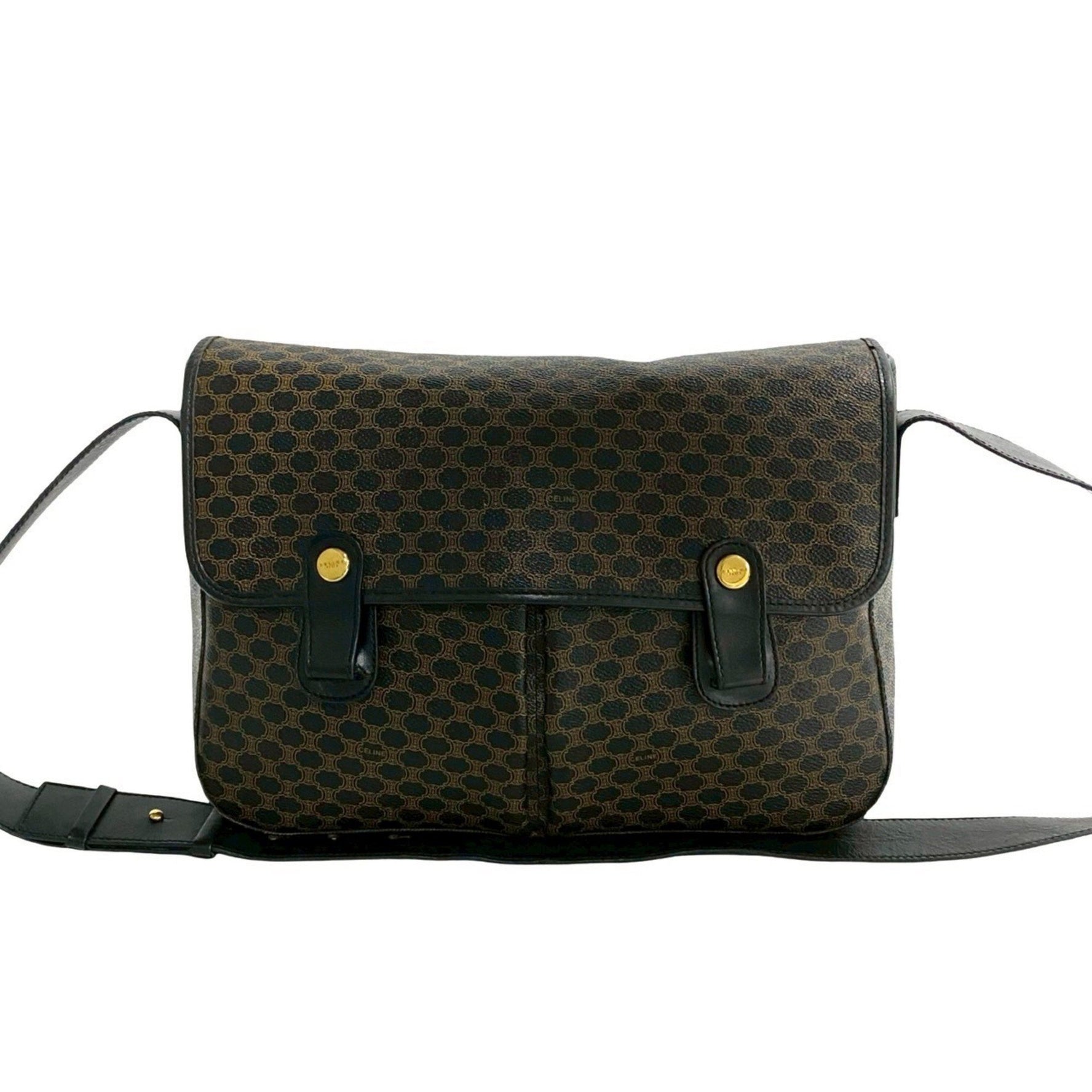 CELINE Macadam Blason Triomphe Leather Shoulder Bag/Pochette in Black and Brown