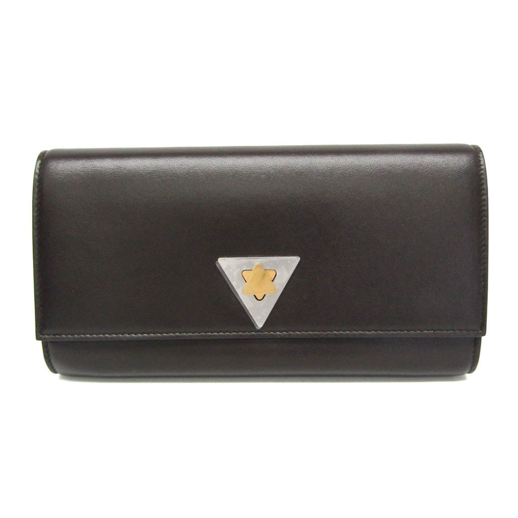 Bottega Veneta Triangle Turnlock Men,Women Calfskin Long Wallet (bi-fold) Dark Brown