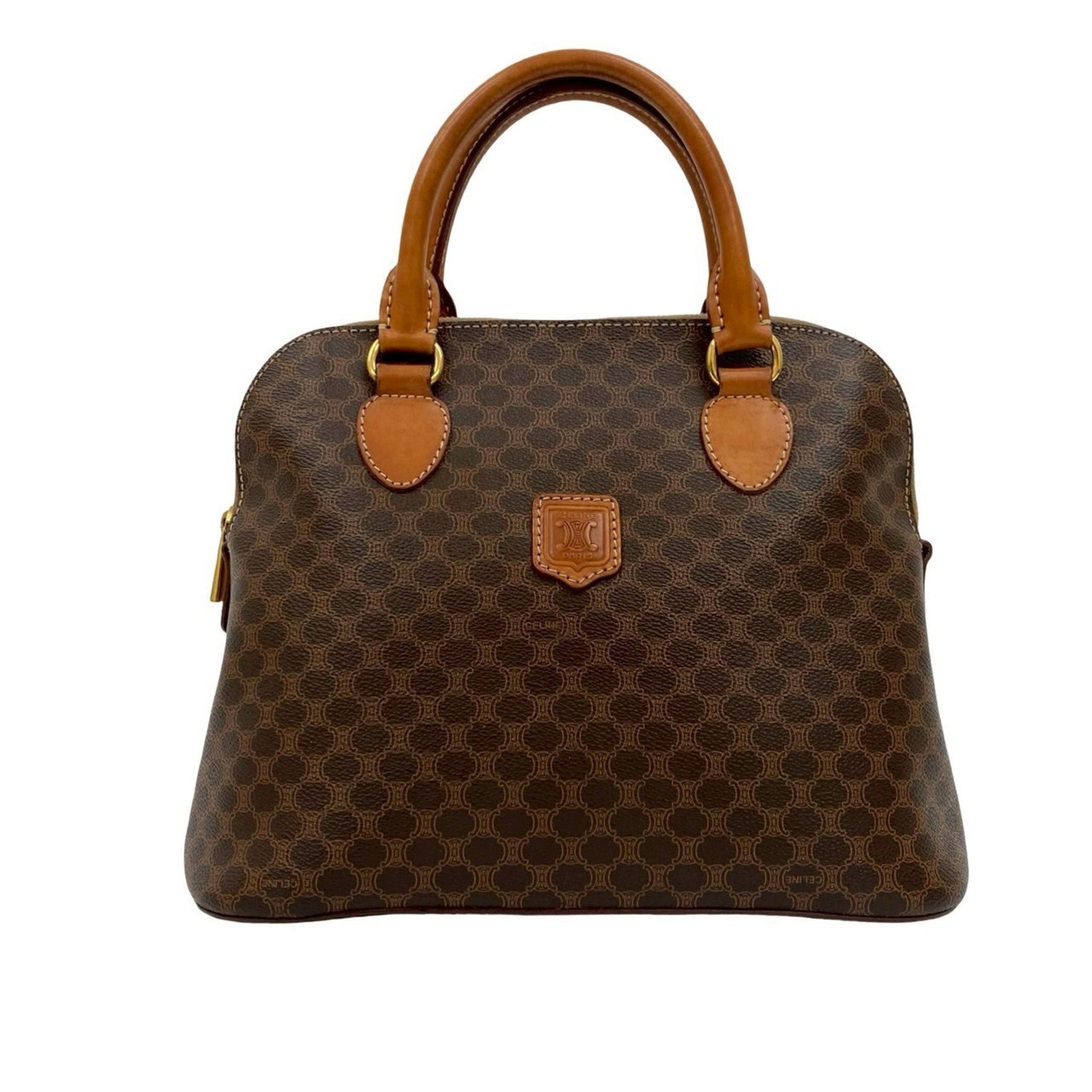 CELINE Macadam Blason with Triomphe Logo and Genuine Leather Handbag/Boston Bag, 931-6