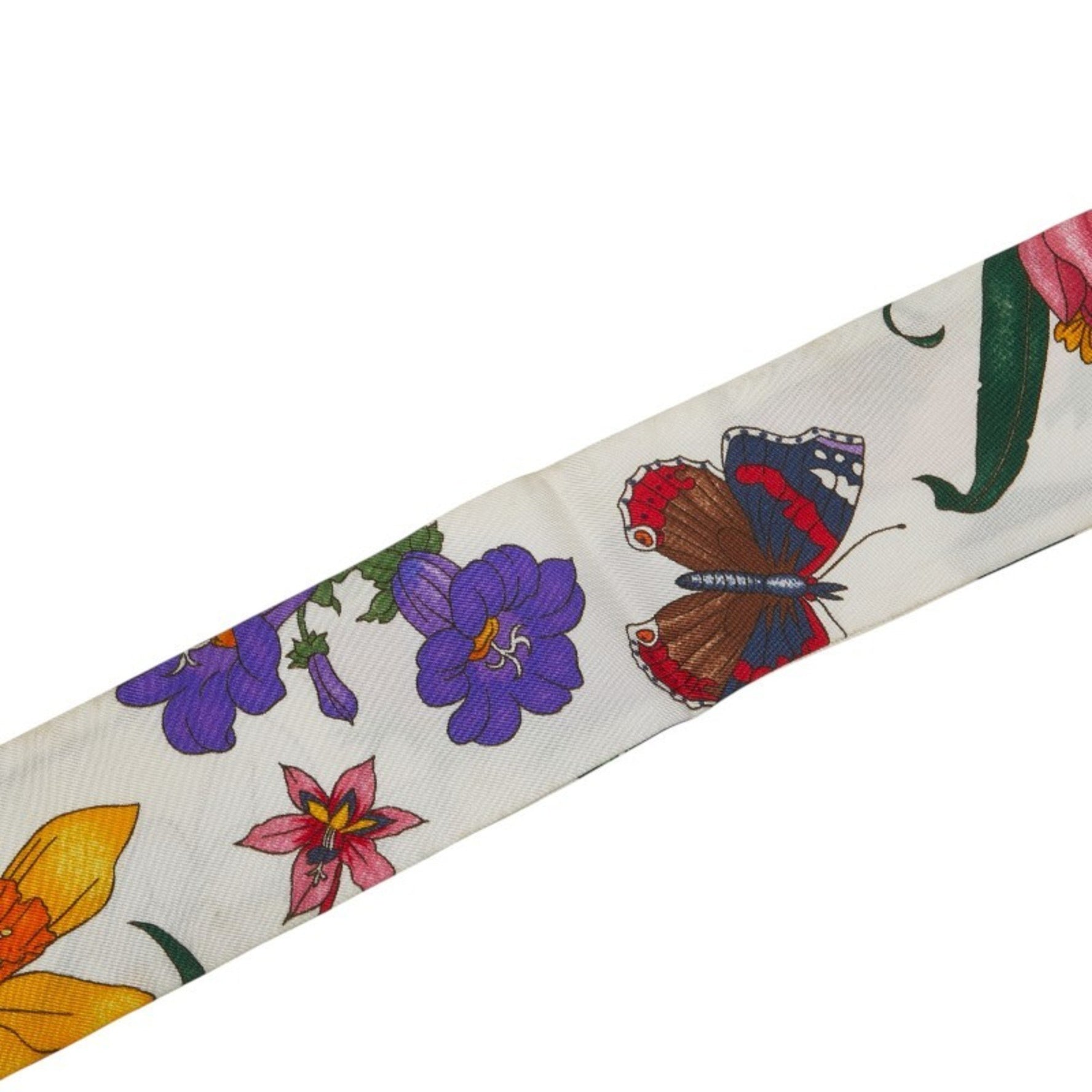 Gucci Flora Botanical Flower Neck Bow Scarf, Ivory and Multicolor Silk