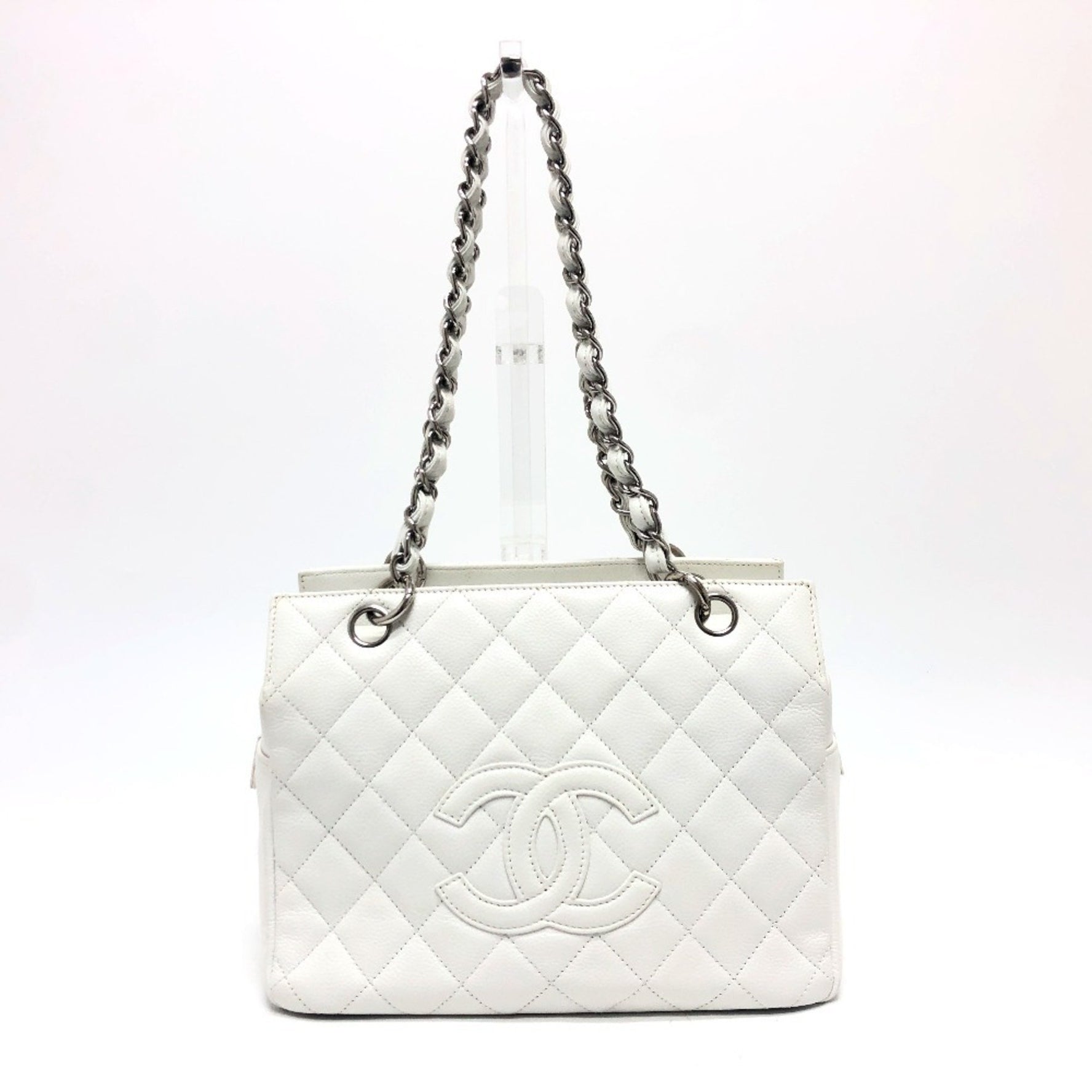 CHANEL Chanel Tote Bag CC Coco Mark Matelasse Chain Shoulder Handbag Caviar Skin Women's White