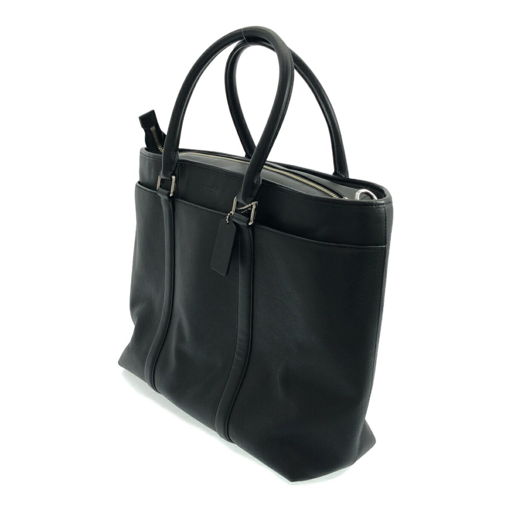COACH Tote Bag Shoulder BLK Black Leather Mikunigaoka Store