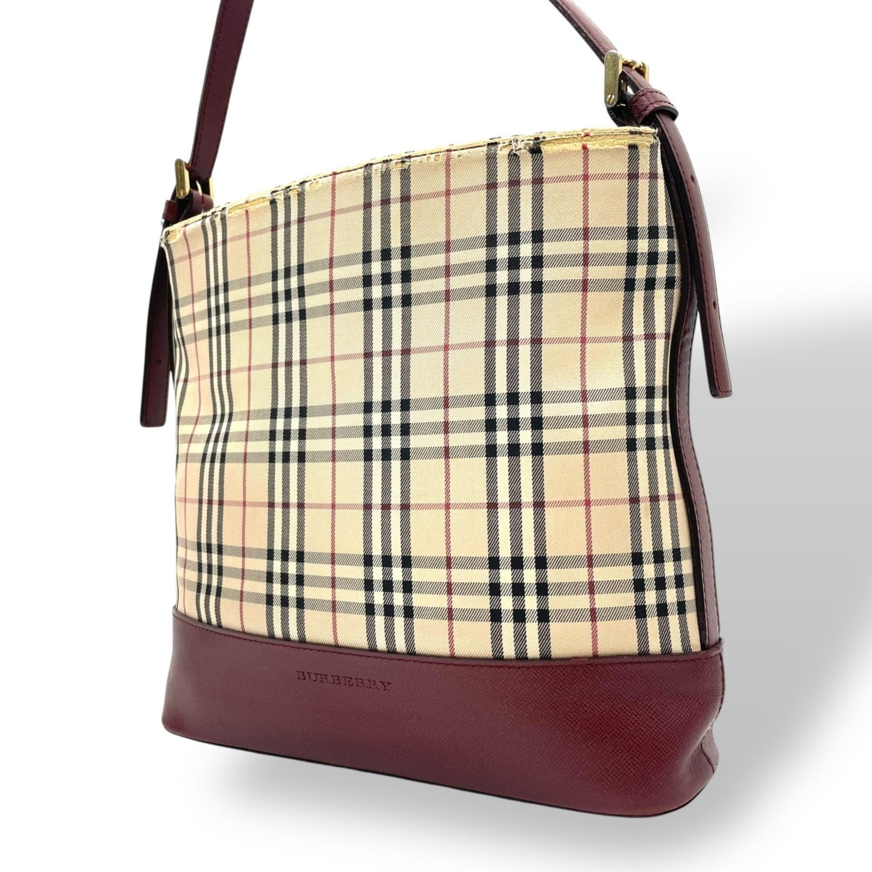 Burberry Vintage Shoulder Bag, Nova Check, Red, Bordeaux Leather, One-Shoulder