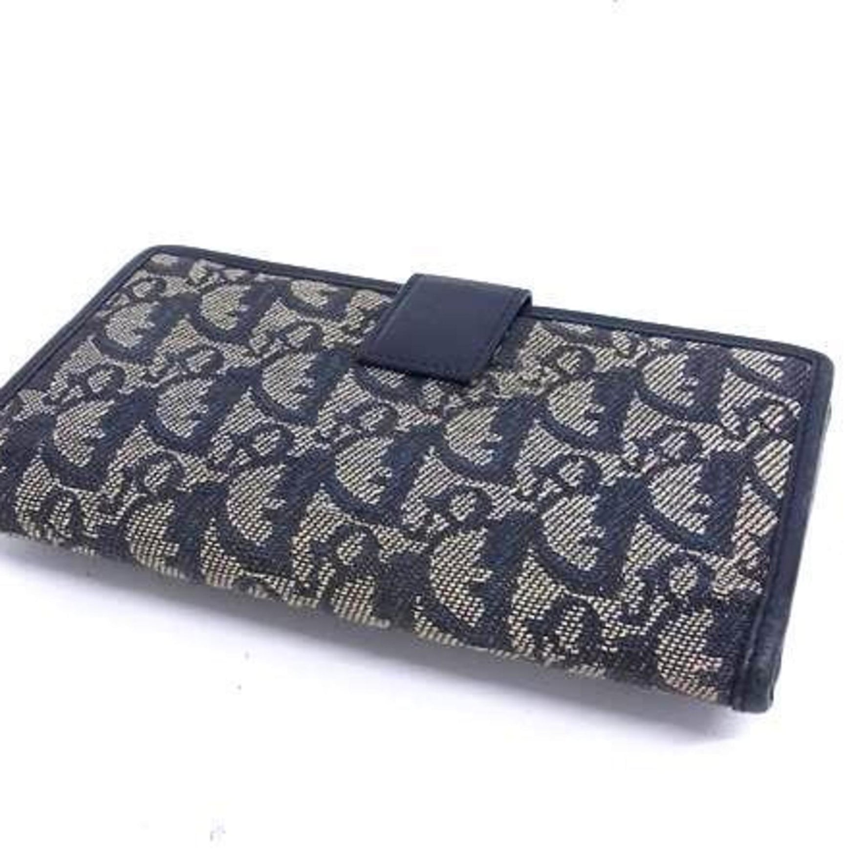 Christian Dior Trotter Wallet - Navy Canvas and Leather Women's Double Bifold Long