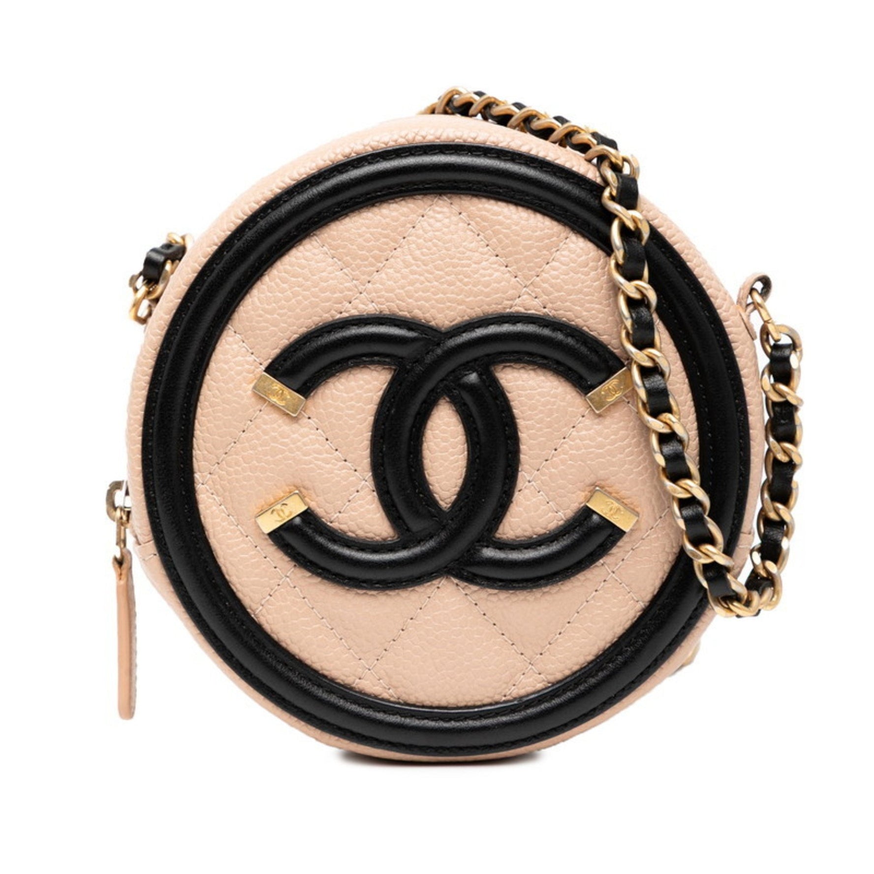 CHANEL Matelasse CC Filigree Chain Shoulder Bag in Beige and Black Caviar Skin