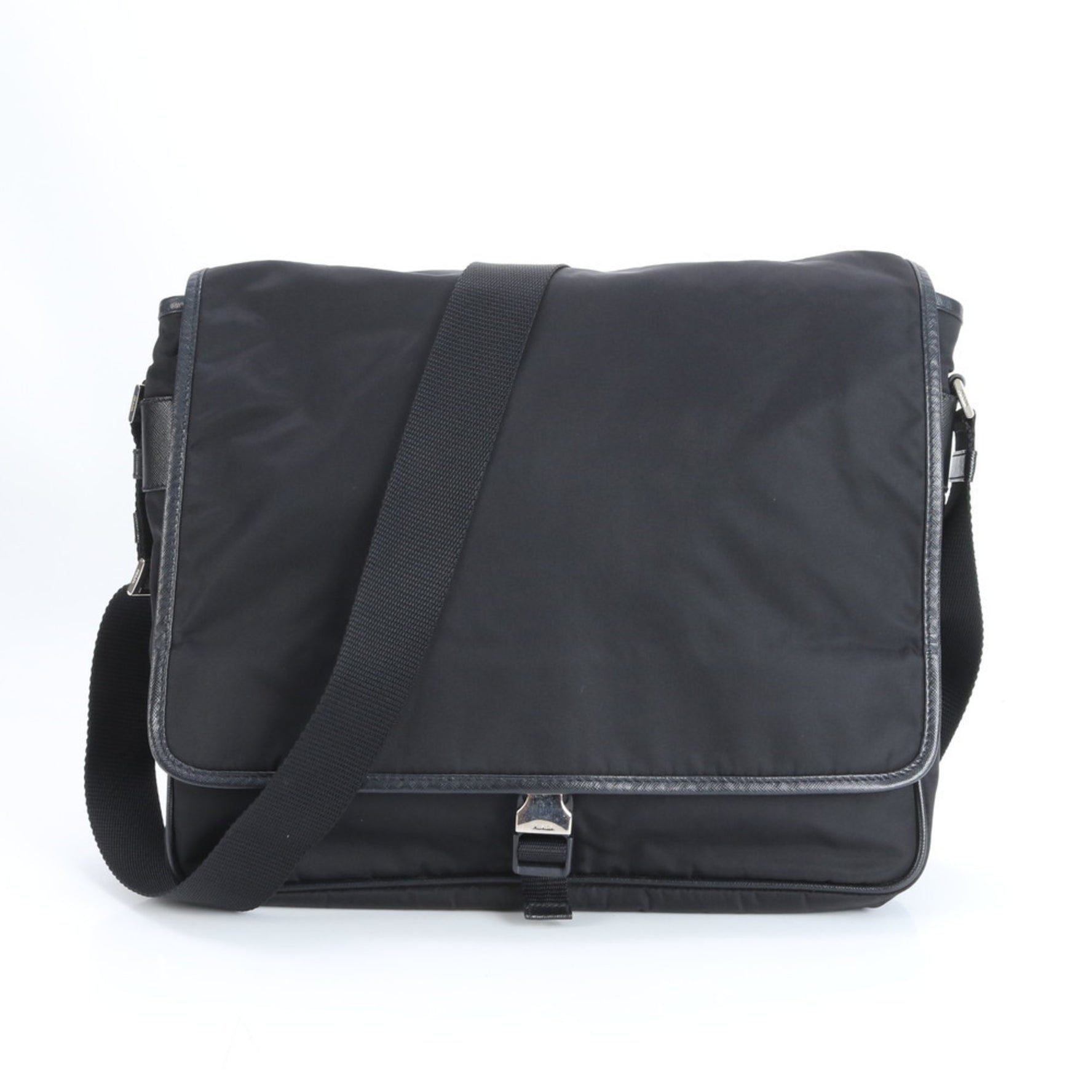 Prada Tessuto Nylon Triangle Logo Leather Shoulder Messenger Bag