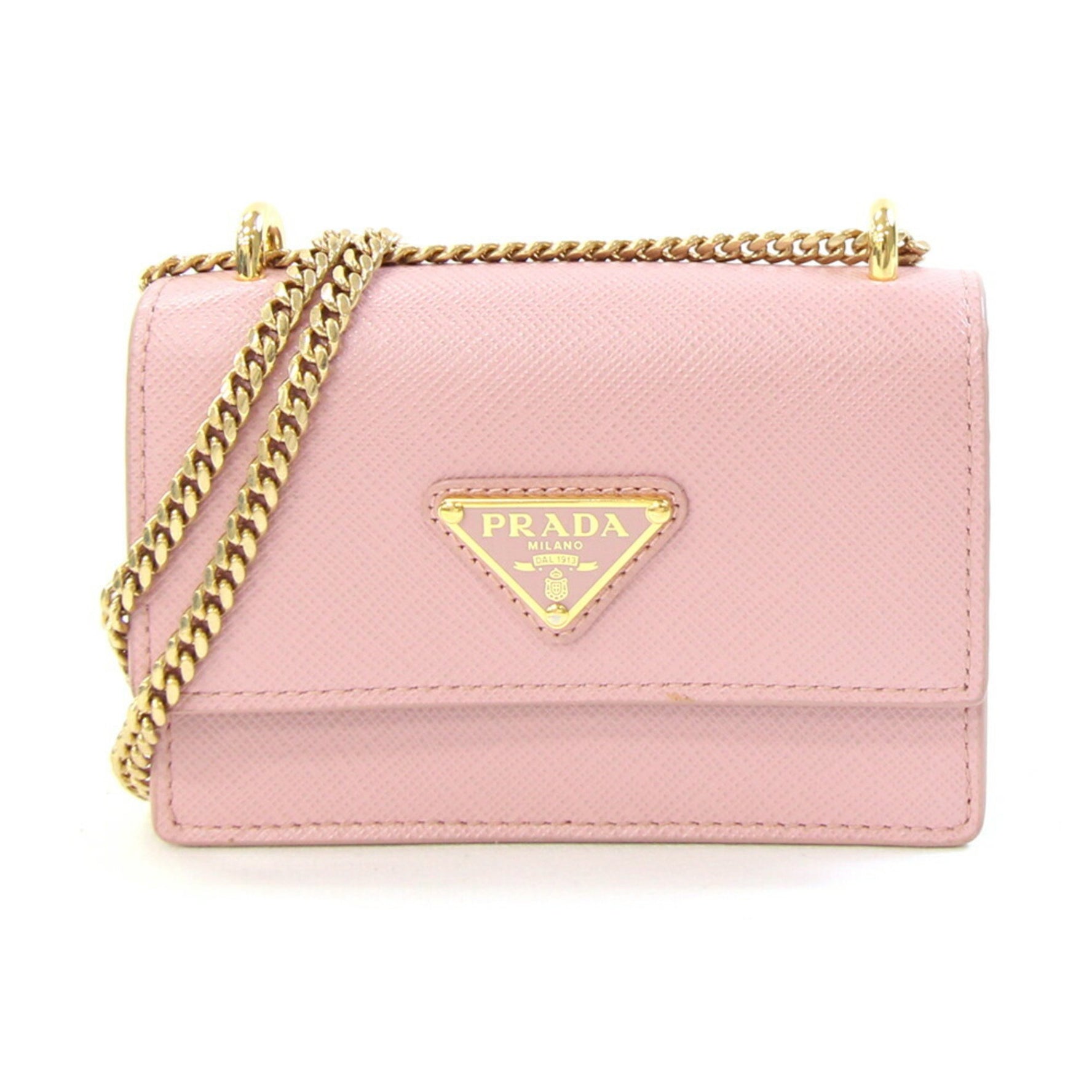 Prada Shoulder Bag with Chain Strap Leather Saffiano Triangle Pochette