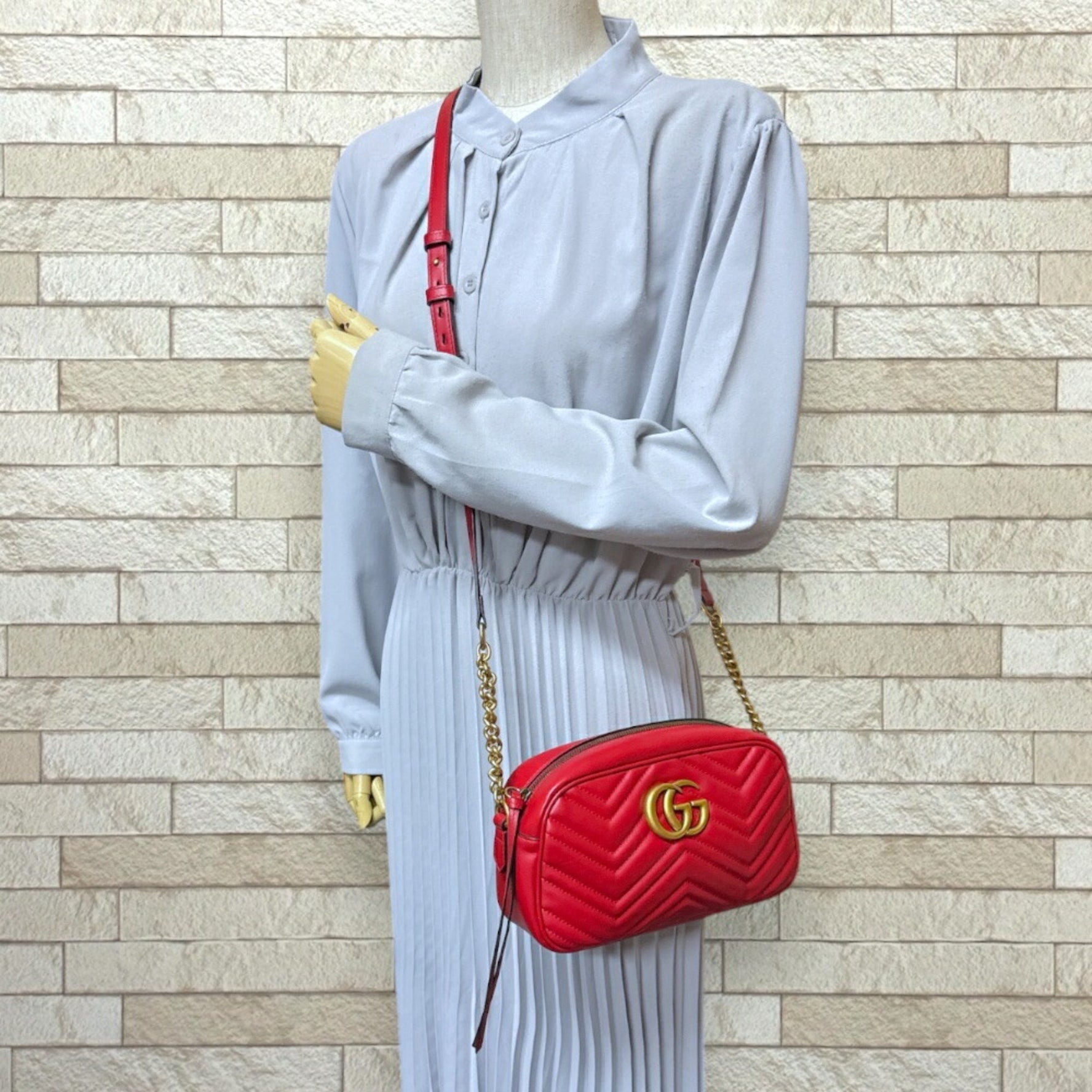 Gucci GG Marmont Shoulder Bag Leather Red