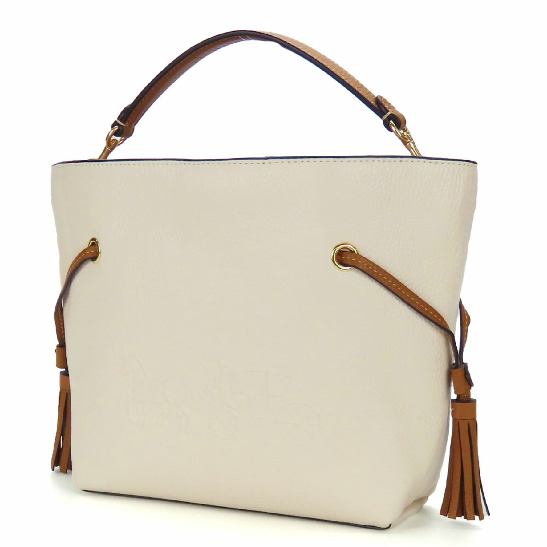 Coach Shoulder Bag Leather White Brown