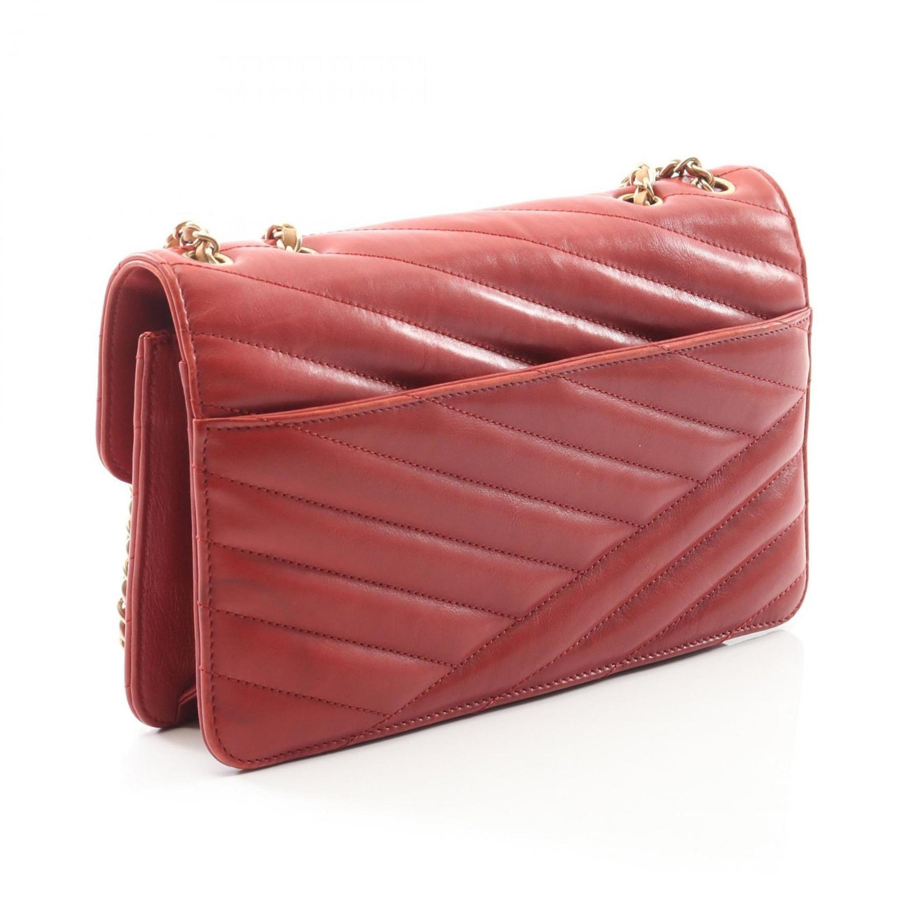 CHANEL bias stitch shoulder bag in lambskin leather, red.