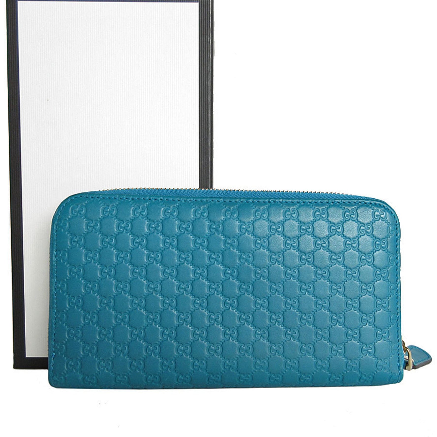 GUCCI Round Long Wallet Micro Guccissima Leather Blue Light Gold Women's s0420j