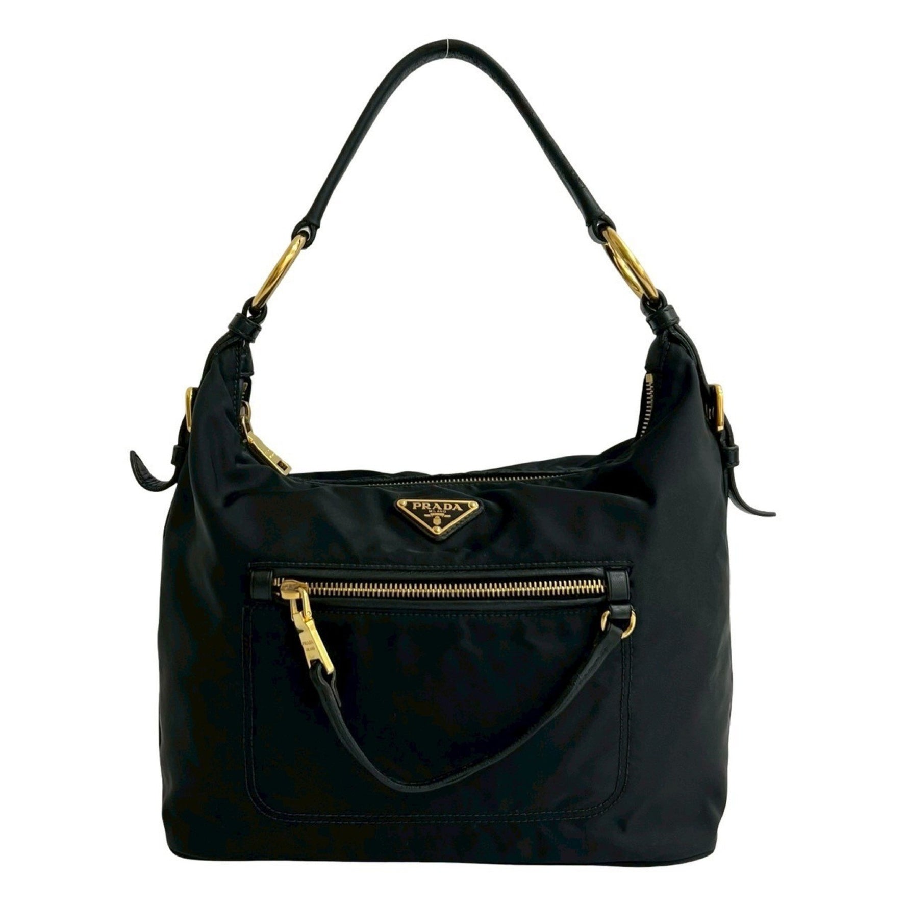 PRADA Triangle Logo Metal Hardware Nylon Leather Semi-Shoulder Bag Handbag Mini Tote