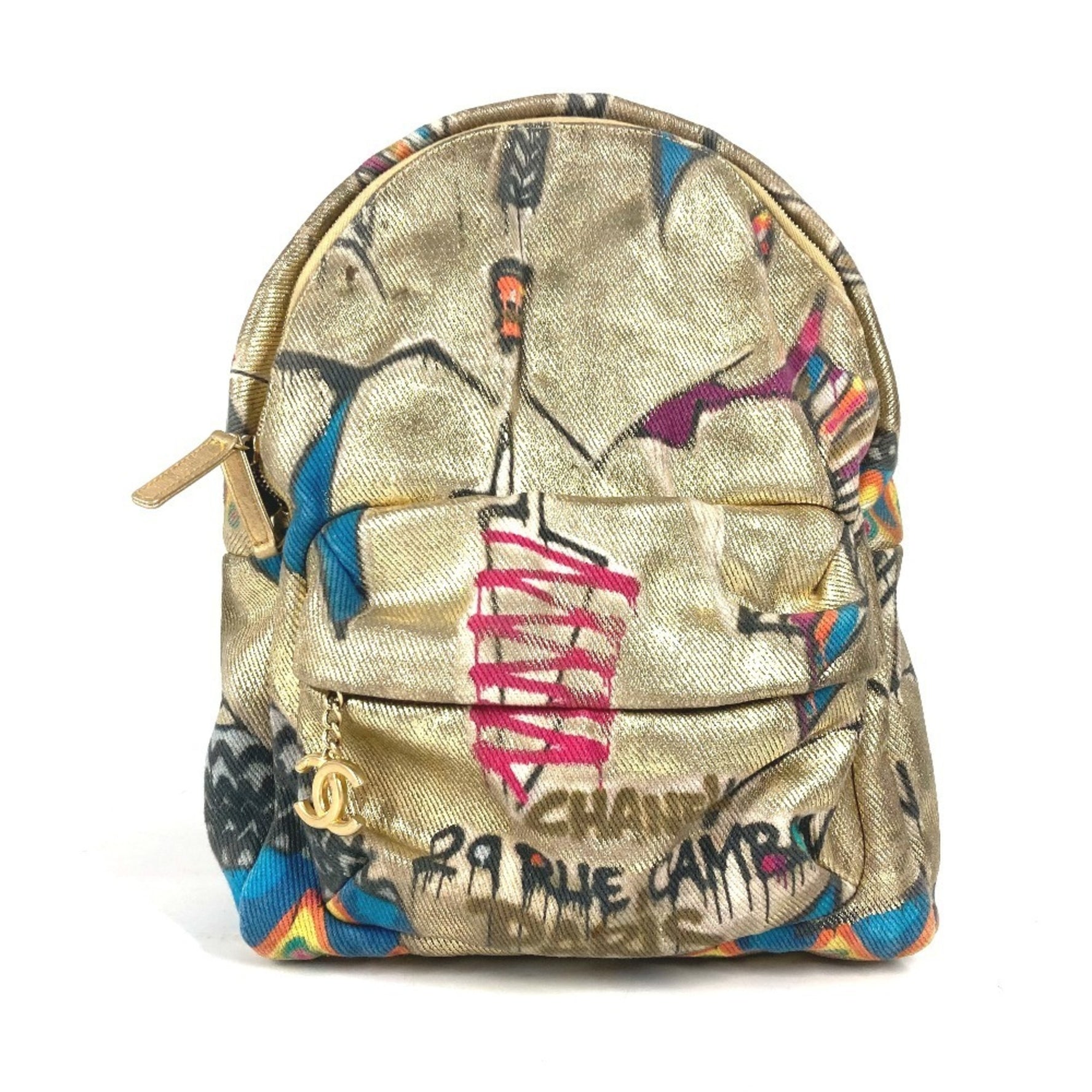 CHANEL Coco Mark CC Logo Graffiti Bag Backpack Rucksack Leather Canvas Men's