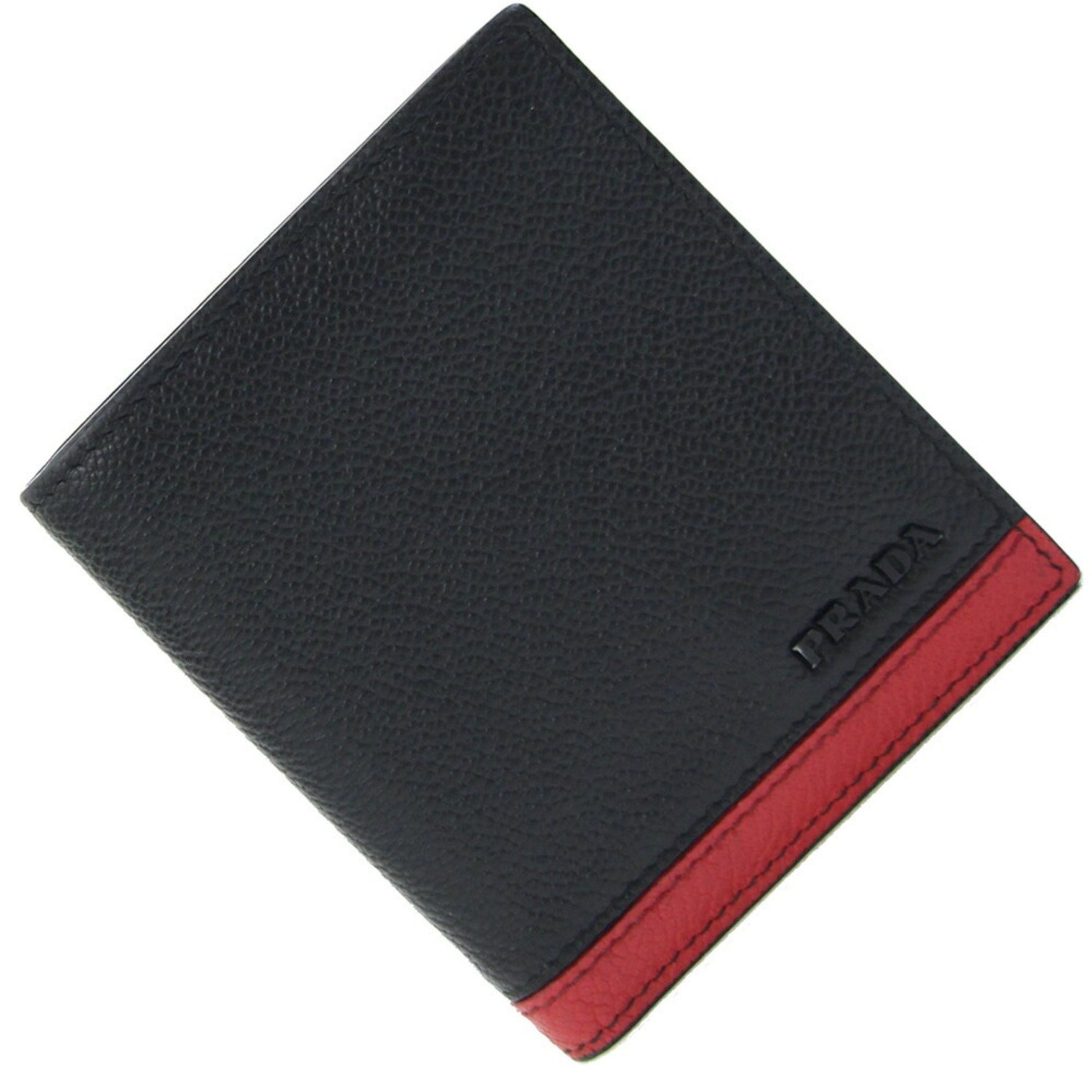 Prada Bi-fold Wallet 2MO004 Black Red Compact Men's PRADA