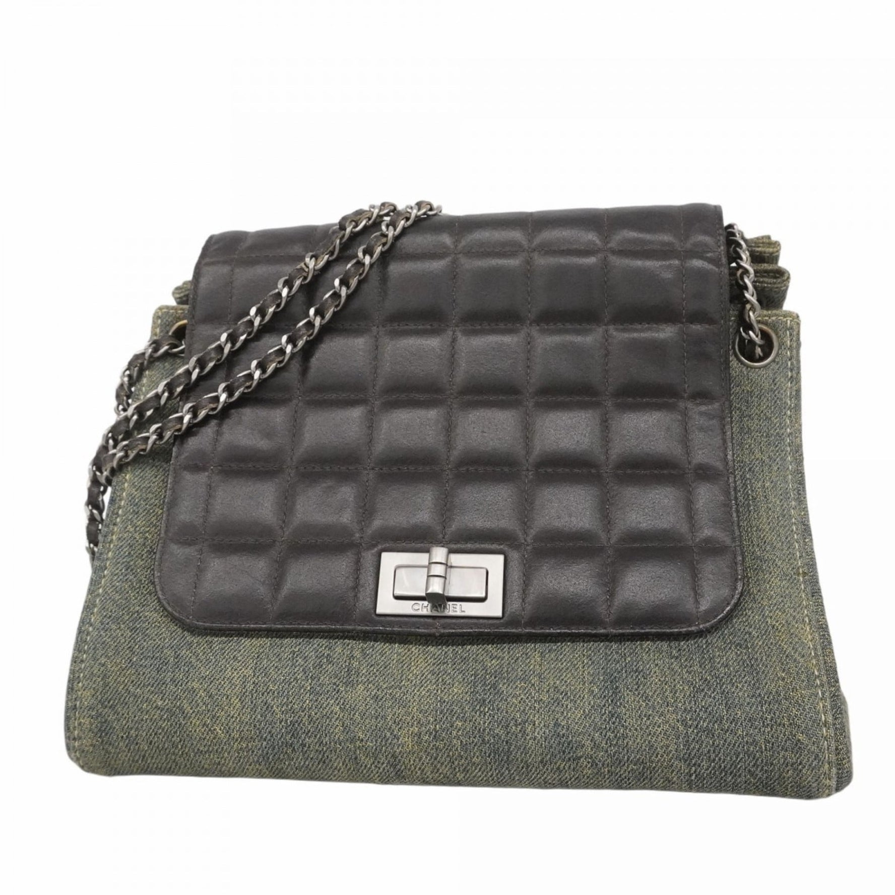 Chanel 2.55 Chocobar Shoulder Bag with Chain Bag, Lambskin, Denim, Black, Blue