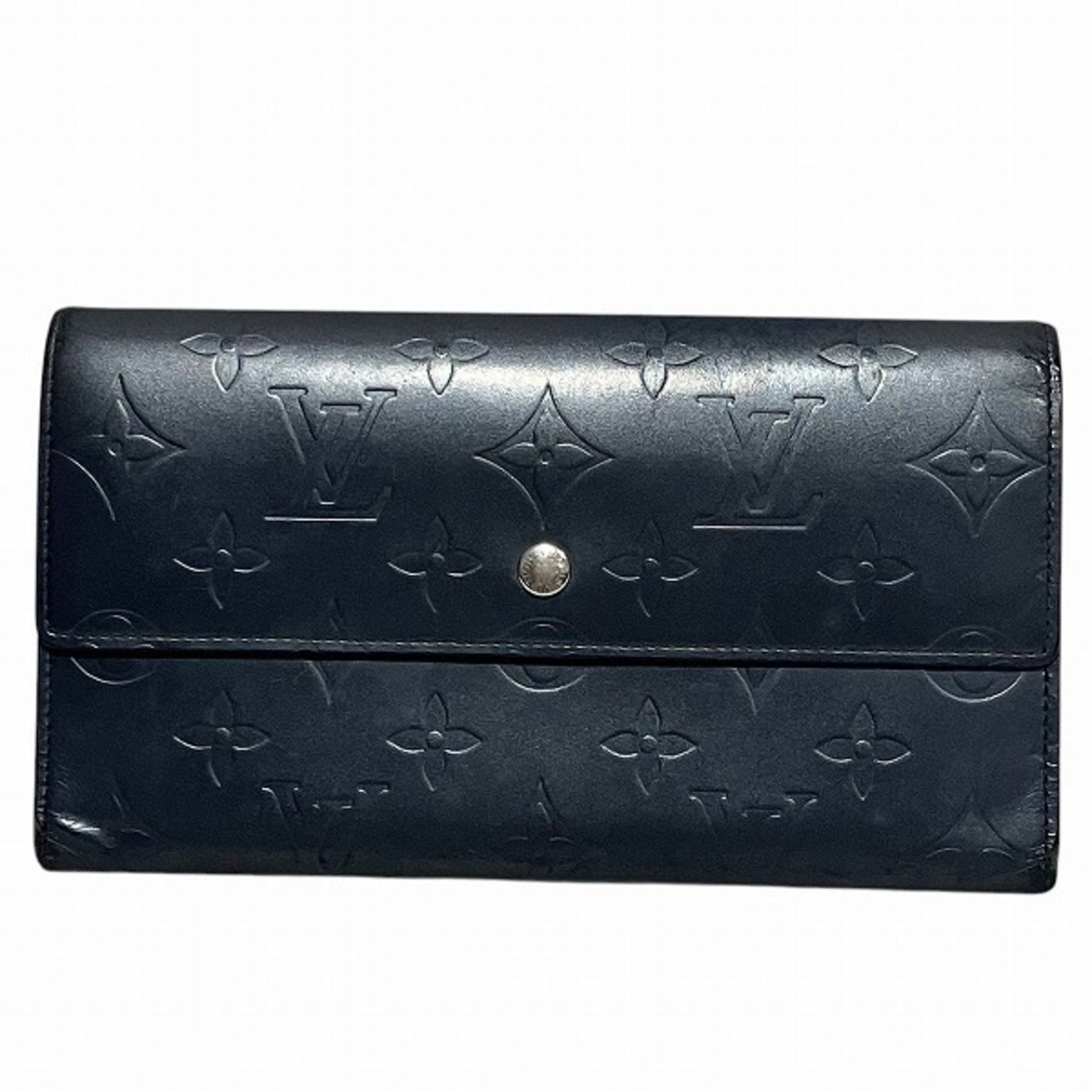 Louis Vuitton Monogram Matte Porte Tresor International M65105 Navy Tri-fold Wallet for Women