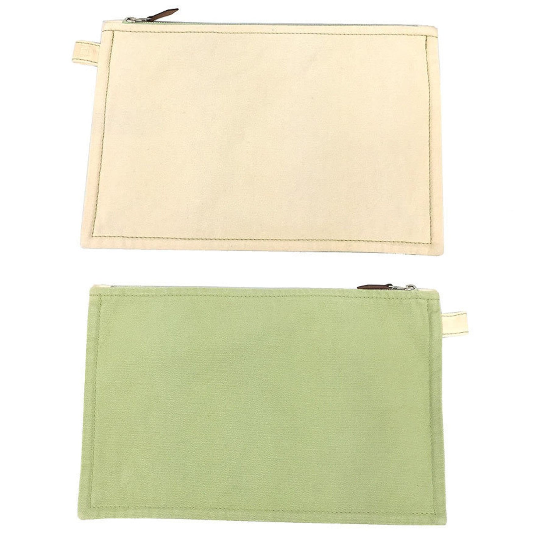 Hermes Flat Pouch Bora MM Bicolor 100% Cotton Natural x Lime Green Clutch Bag Canvas