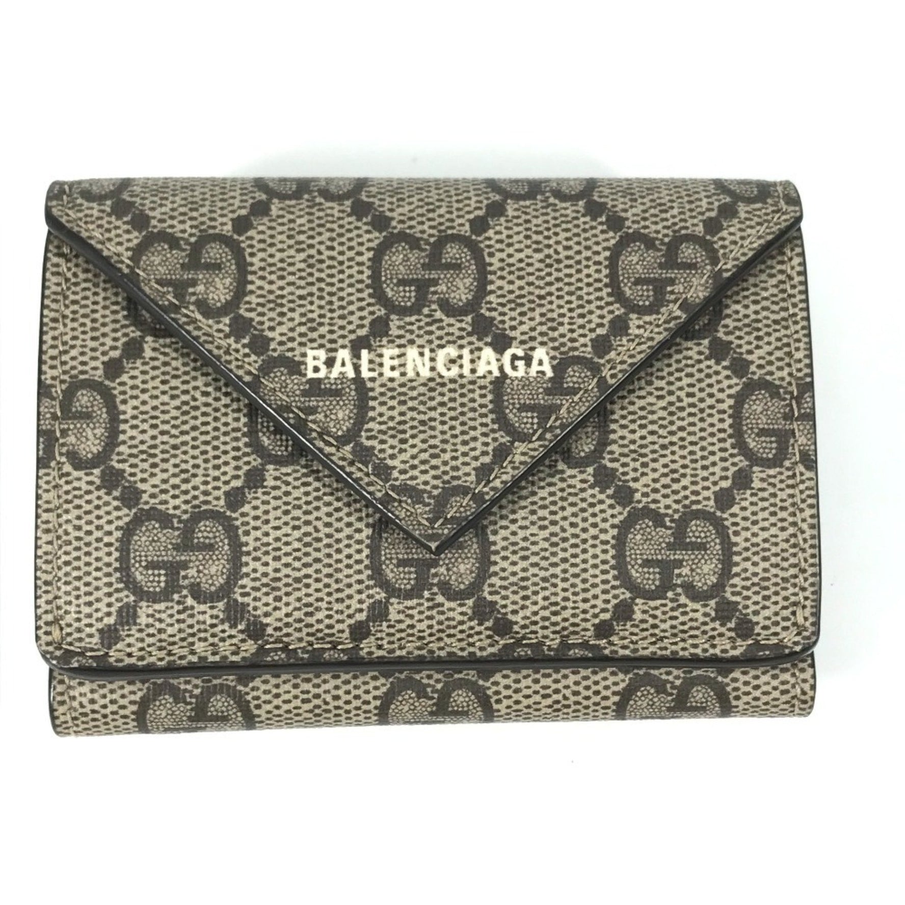 GUCCI BALENCIAGA Paper Mini The Hacker Project Tri-fold Wallet in GG Supreme Canvas, Unisex, Beige