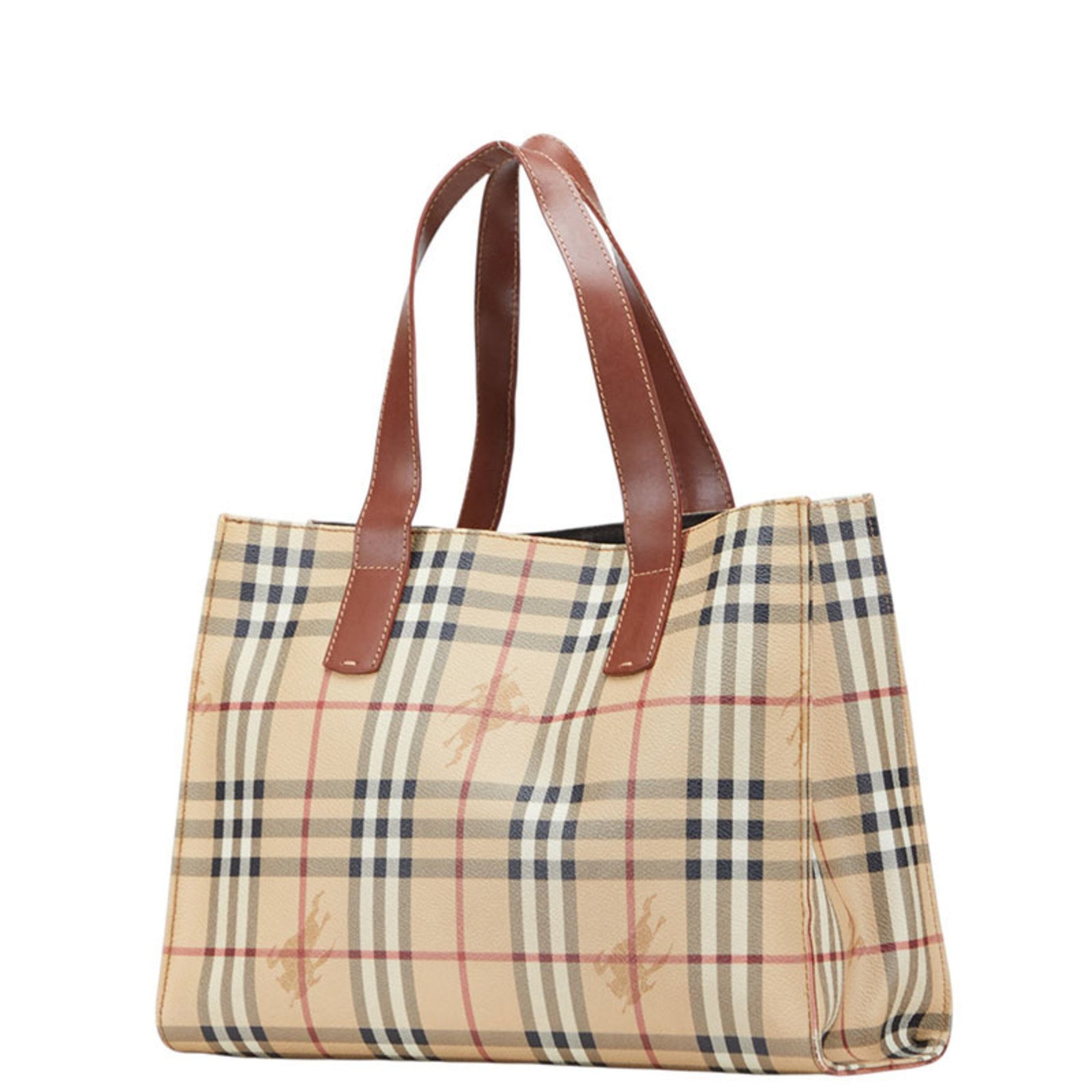 Burberry Nova Check Shadow Horse Tote Bag in Beige and Brown Leather