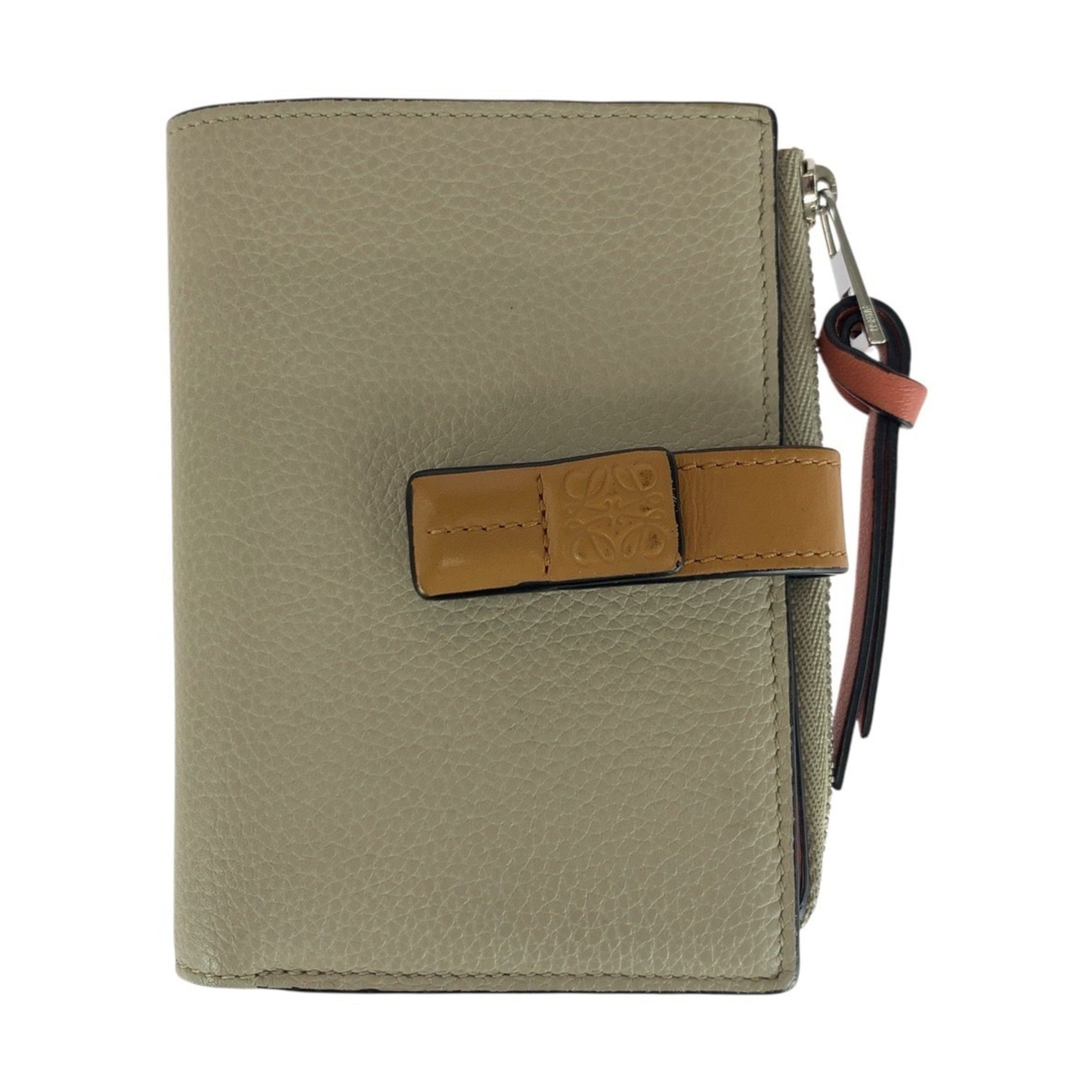 LOEWE Anagram Beige Brown Silver Hardware Leather Compact Wallet