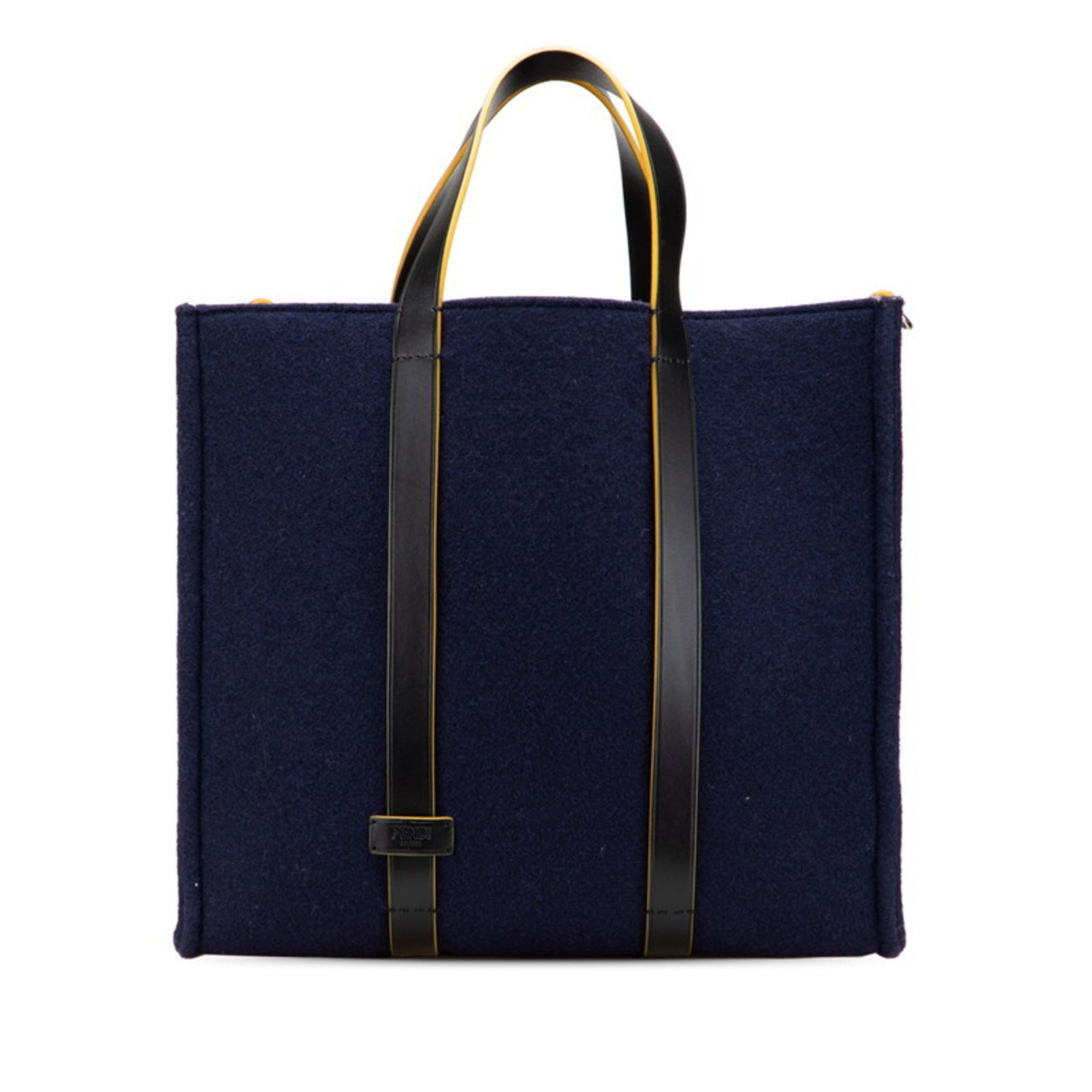Fendi Tote Bag Handbag Navy Red Wool Leather