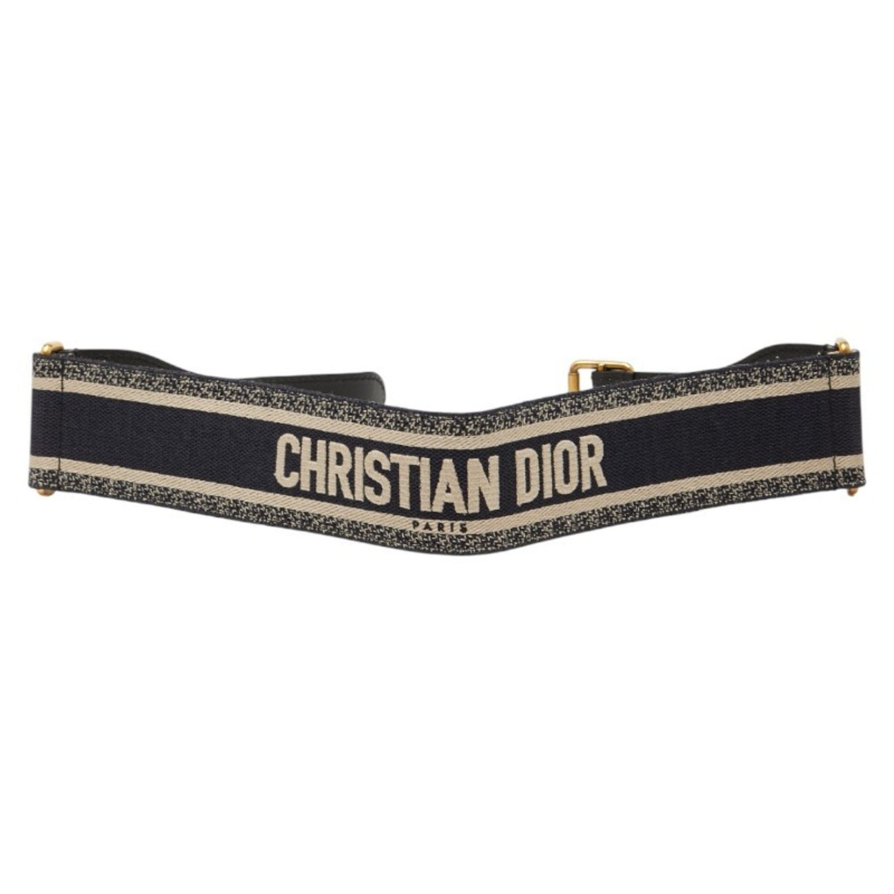 Christian Dior Dior Belt Size: 75 Navy Beige Canvas Leather