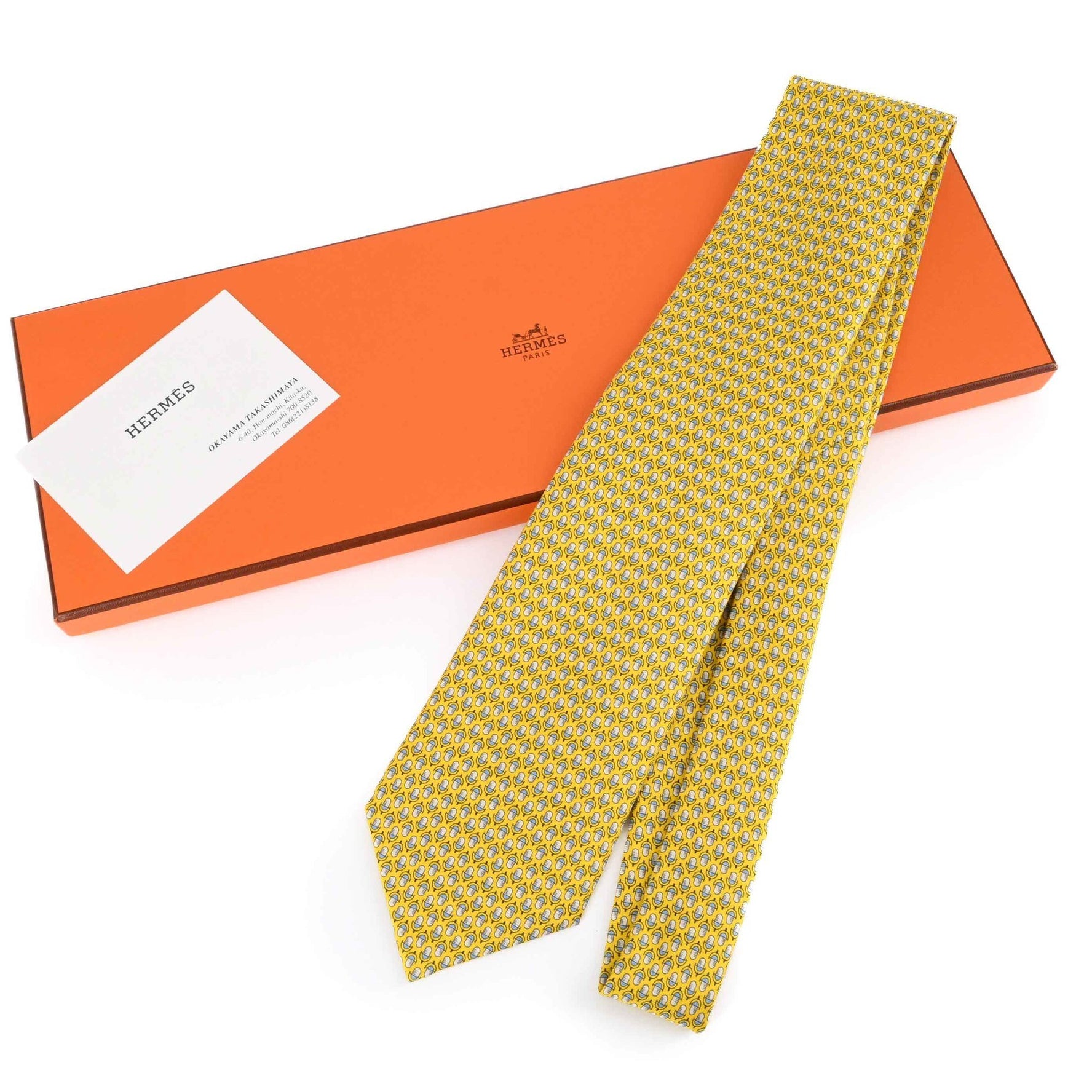 HERMES Tie Mike Silk Jaune
