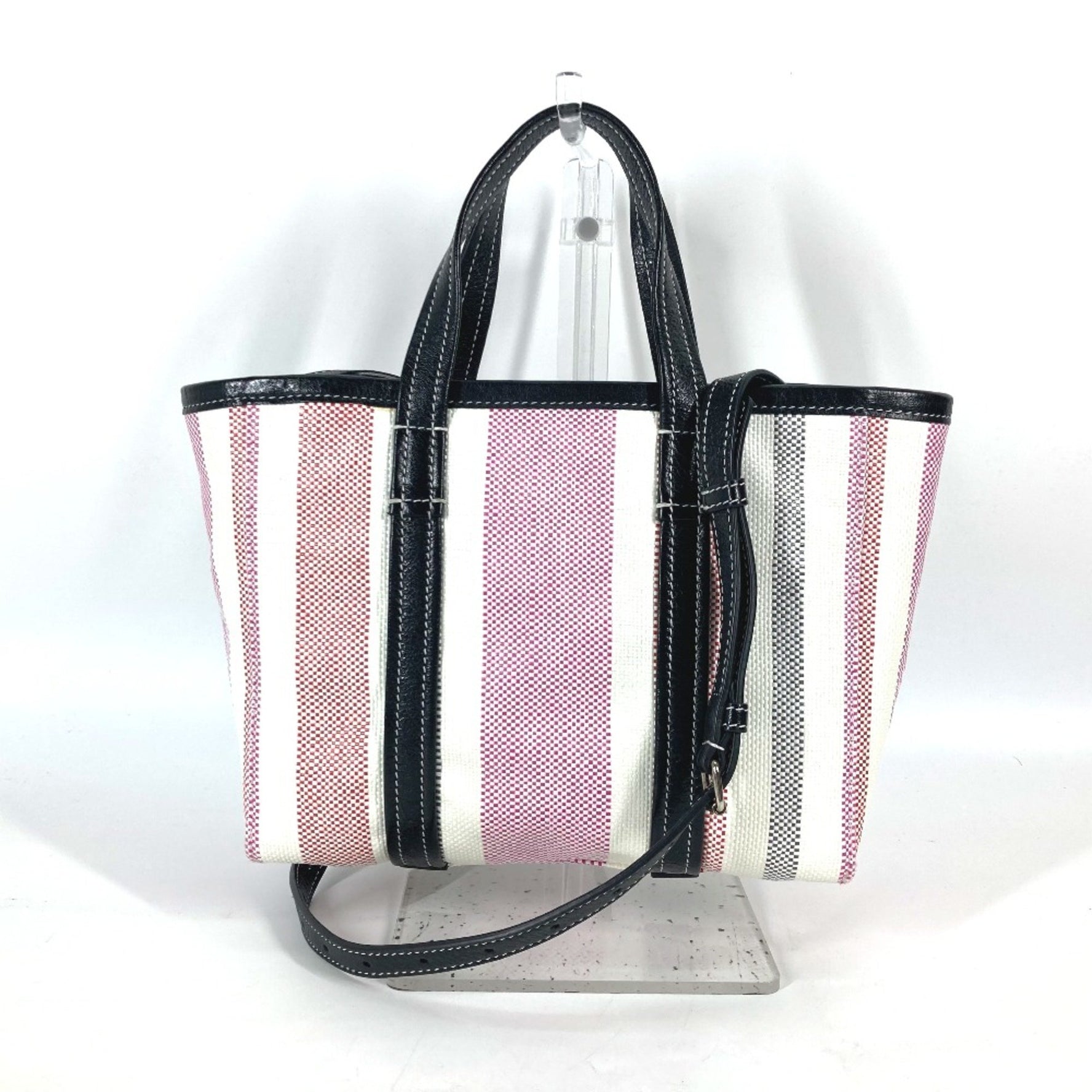 Balenciaga stripe 2WAY Shoulder Bag Crossbody Tote Bag Hand Bag pink Black x White