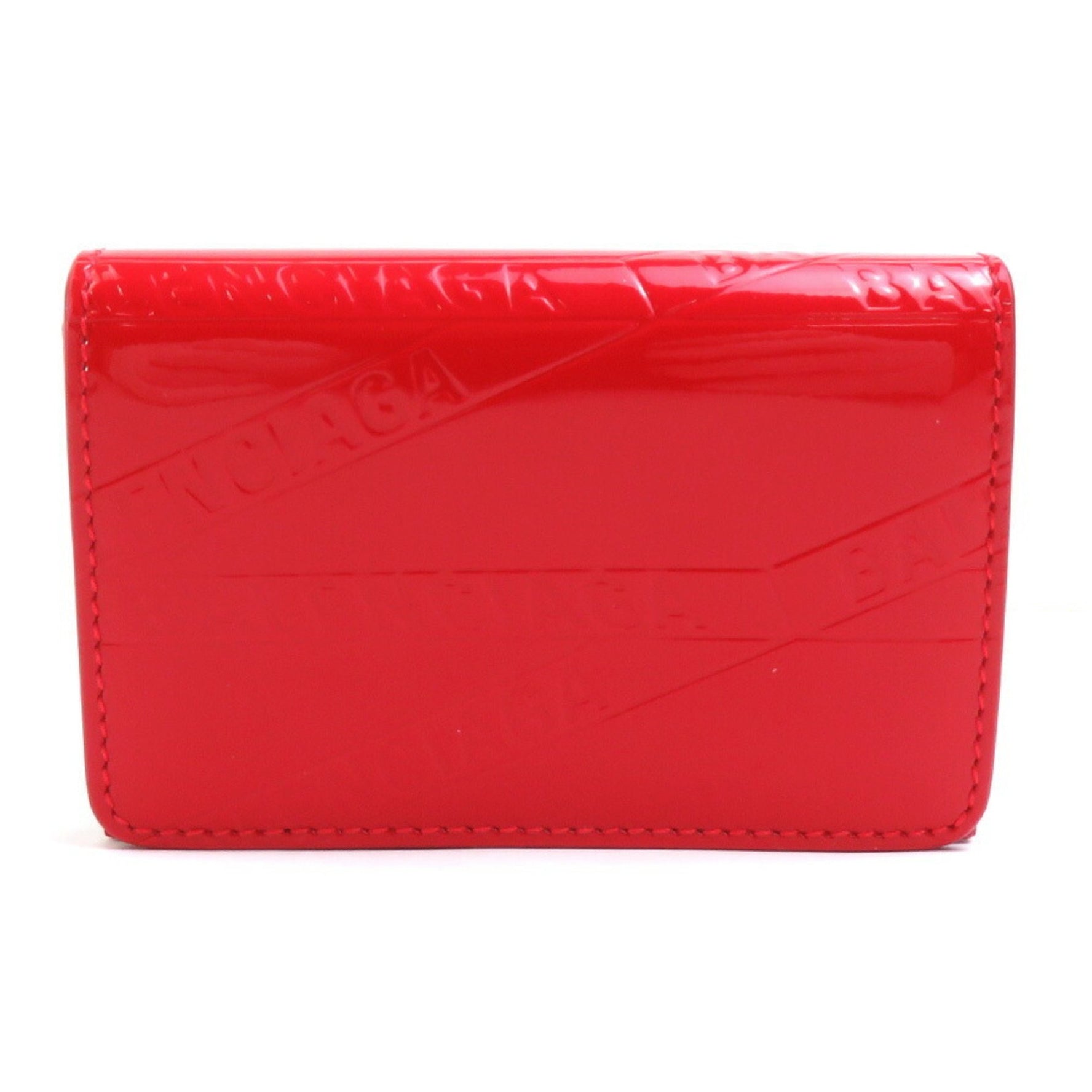 BALENCIAGA Trifold Wallet Patent Leather Red Unisex