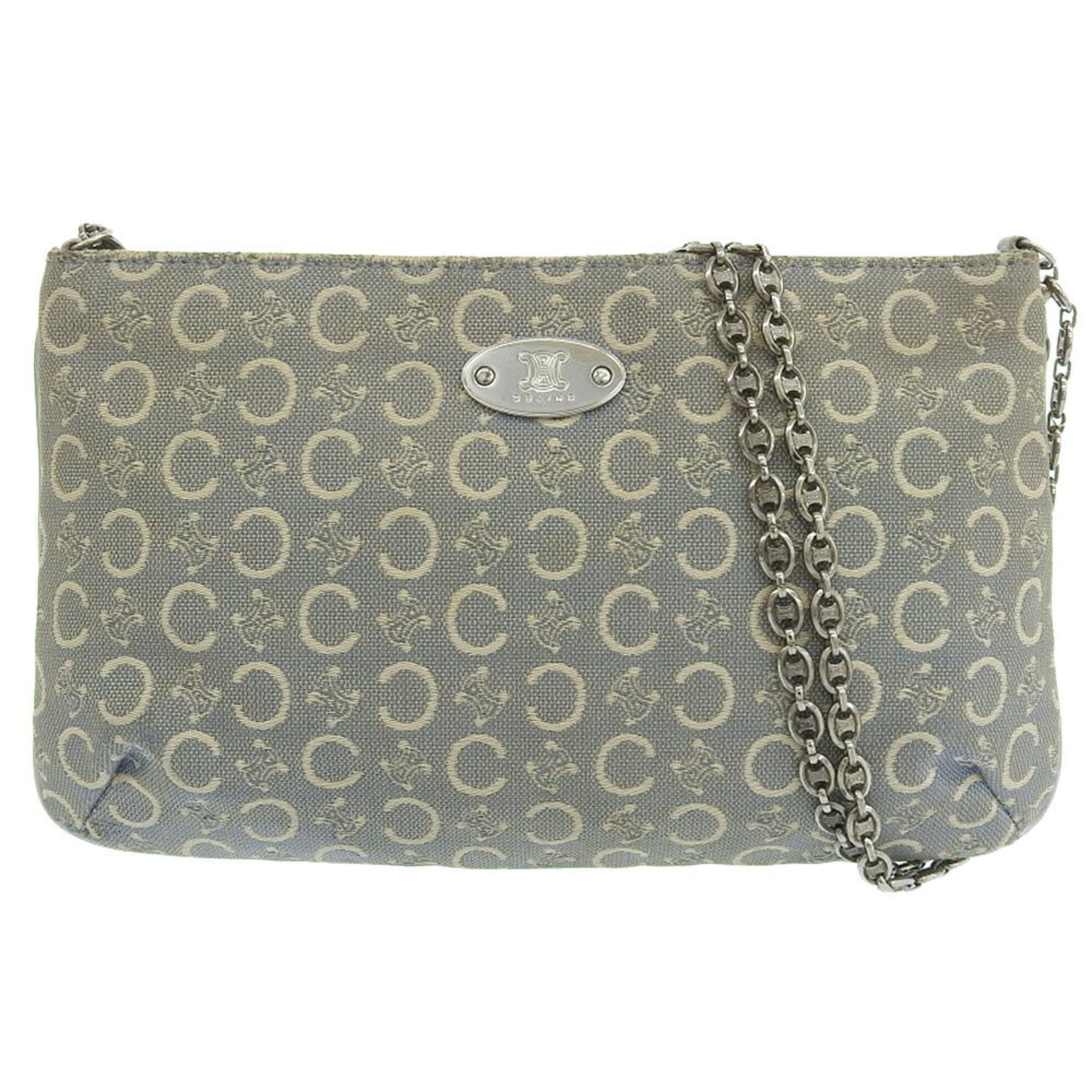 CELINE Macadam Pattern Triomphe Chain Shoulder Pouch Bag Light Blue