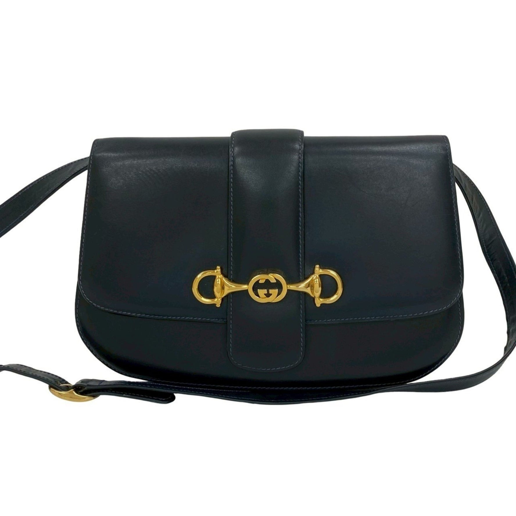 GUCCI Horsebit GG Logo Hardware Leather Genuine Shoulder Bag Pochette Sacoche