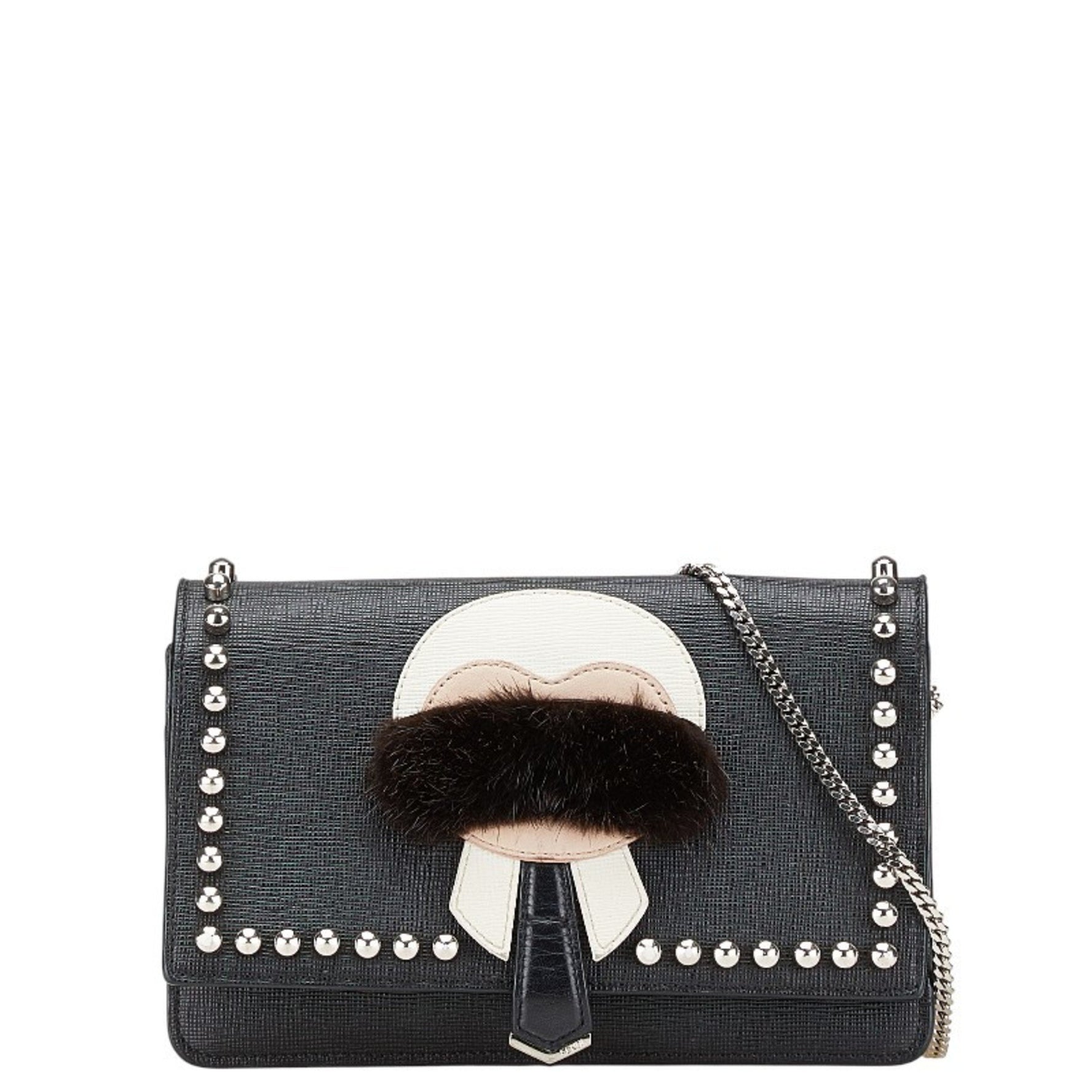 FENDI Carlito Studded Shoulder Bag in Leather