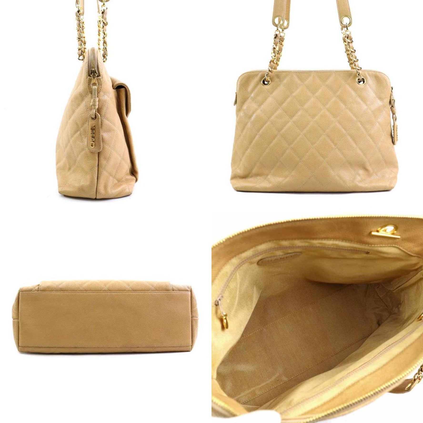 CHANEL Shoulder Bag Matelasse Caviar Skin Leather Gold
