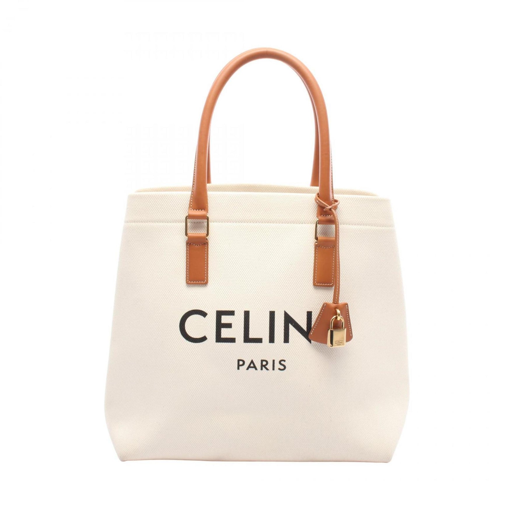 Celine Horizontal Cabas Tote Bag, Canvas and Leather, White/Brown