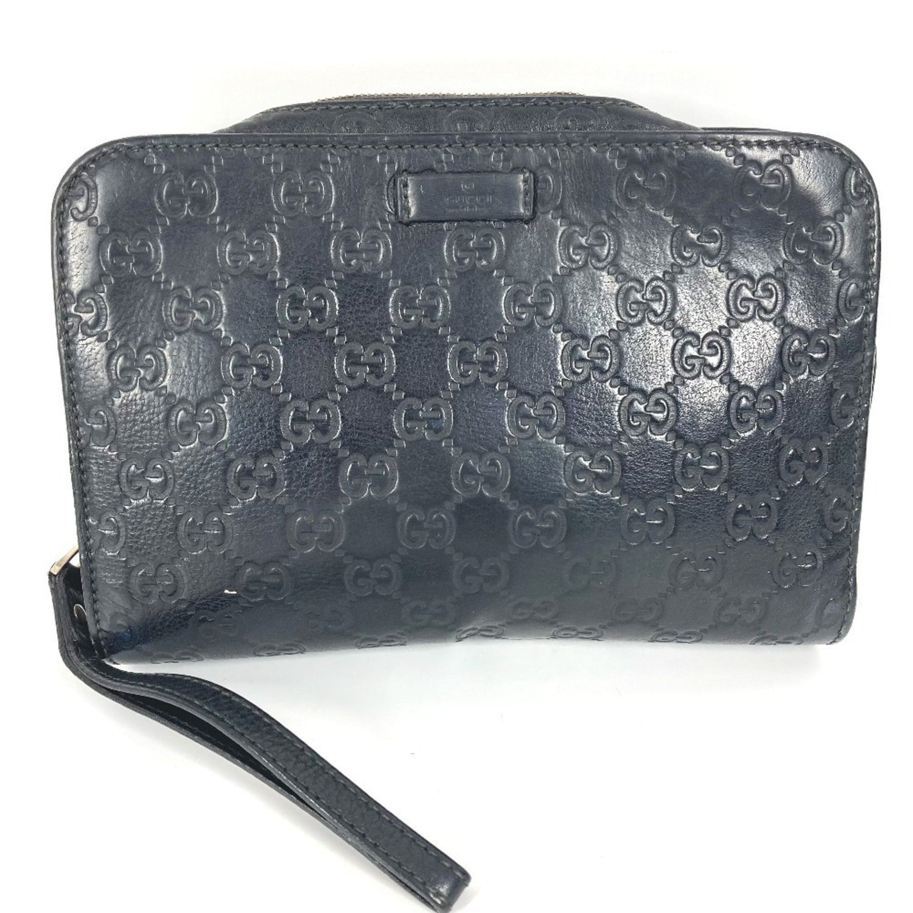 GUCCI GG Guccissima pouch with strap, clutch bag, second leather, men's, black