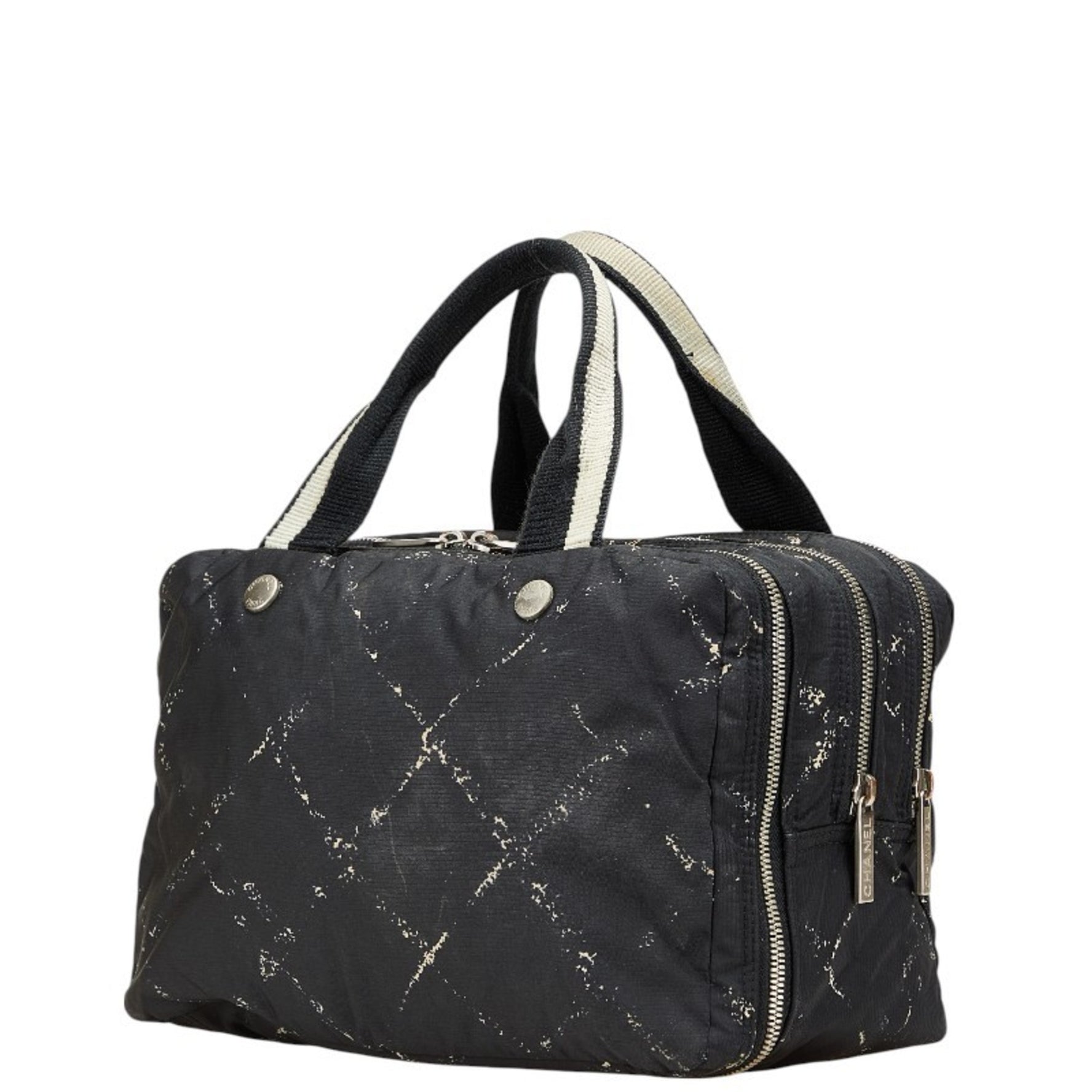 Chanel (formerly the Travel Line) Handbag Mini Boston Bag in Black and White Nylon