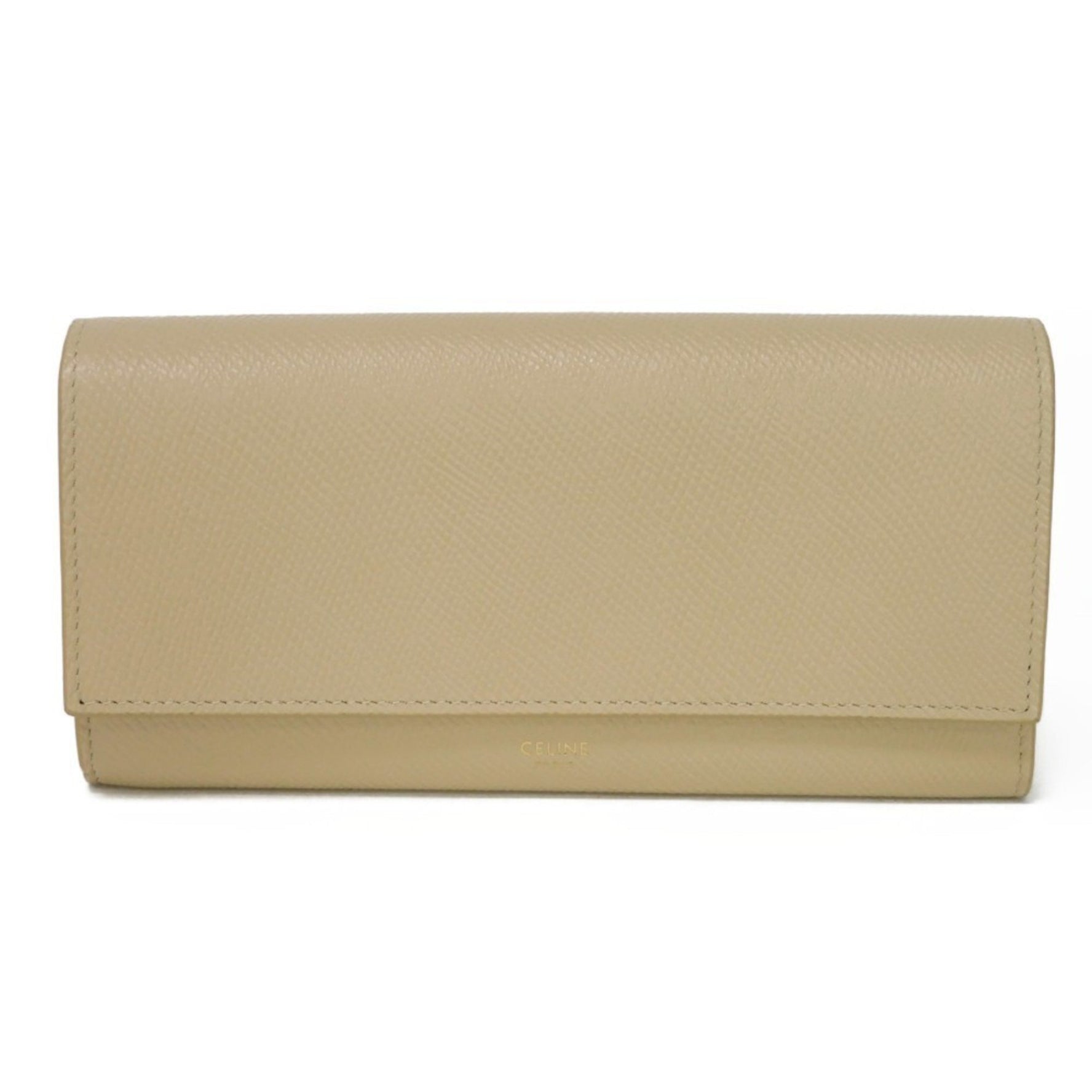 CELINE Long Wallet Large Flap Foil Stamping Grain Calf Beige Bi-fold New Nude 10B563BEL.03ND Men's Women's