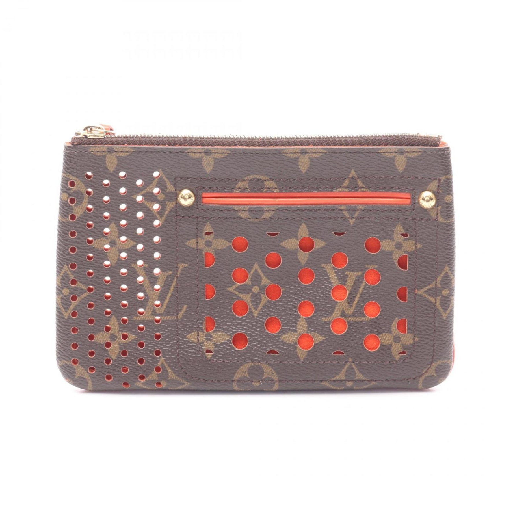 Louis Vuitton Plat Pouch Bag in PVC-Coated Canvas and Leather with Monogram Perforated Leather, Brown/Orange