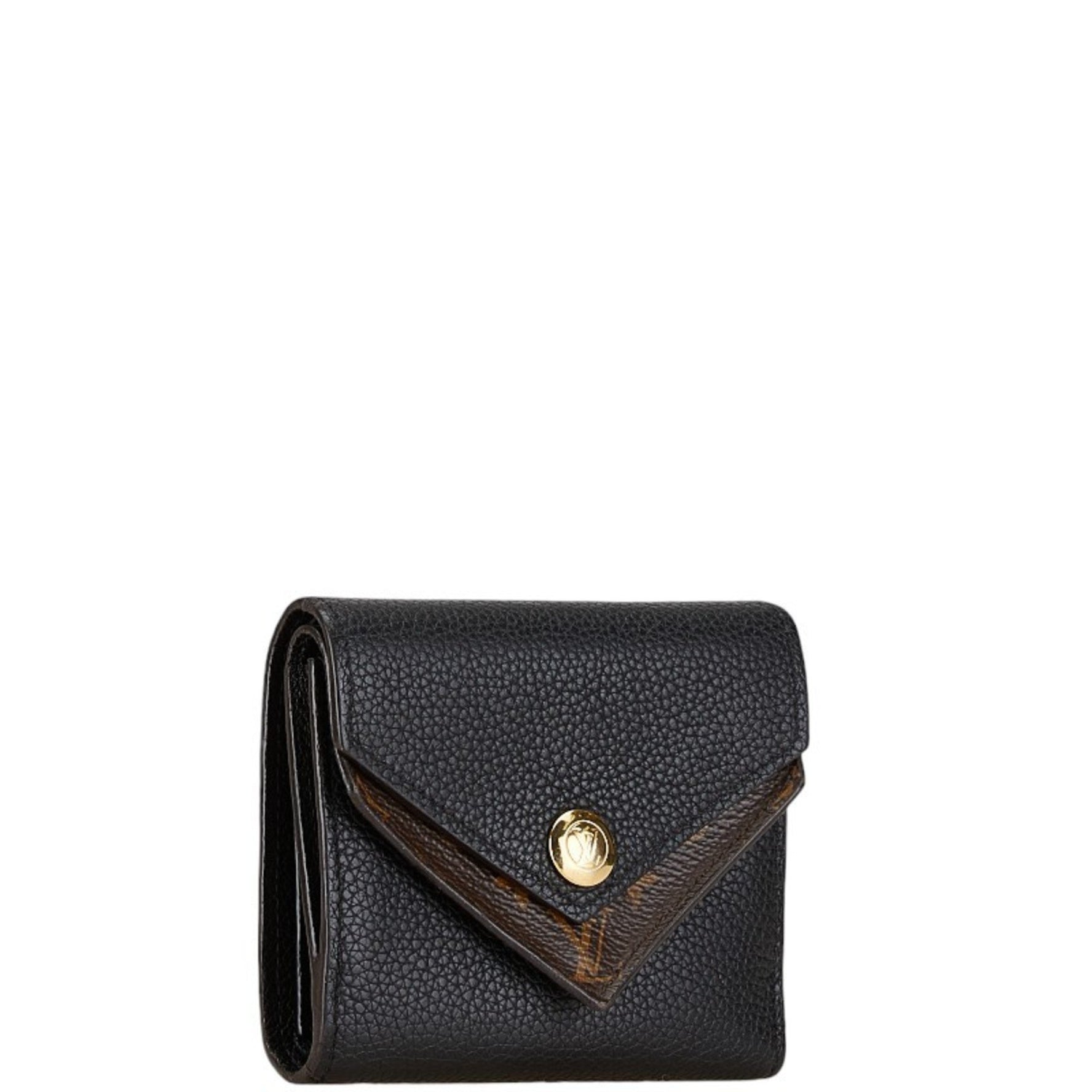 Louis Vuitton Portefeuille Double V Compact Tri-fold Wallet Noir Brown Leather PVC
