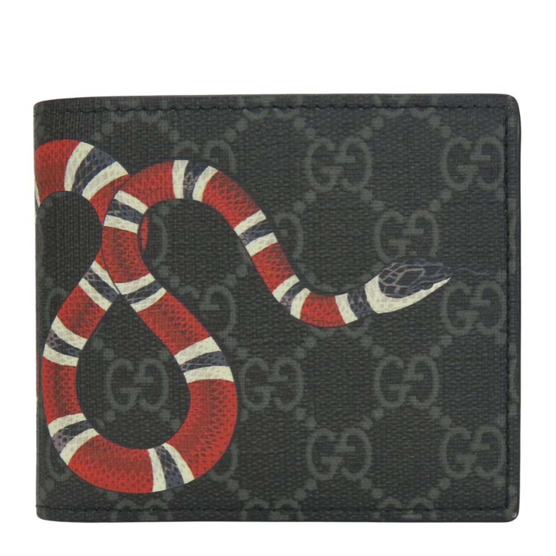 Gucci Bifold Wallet Kingsnake Print GG Supreme Canvas Black Red