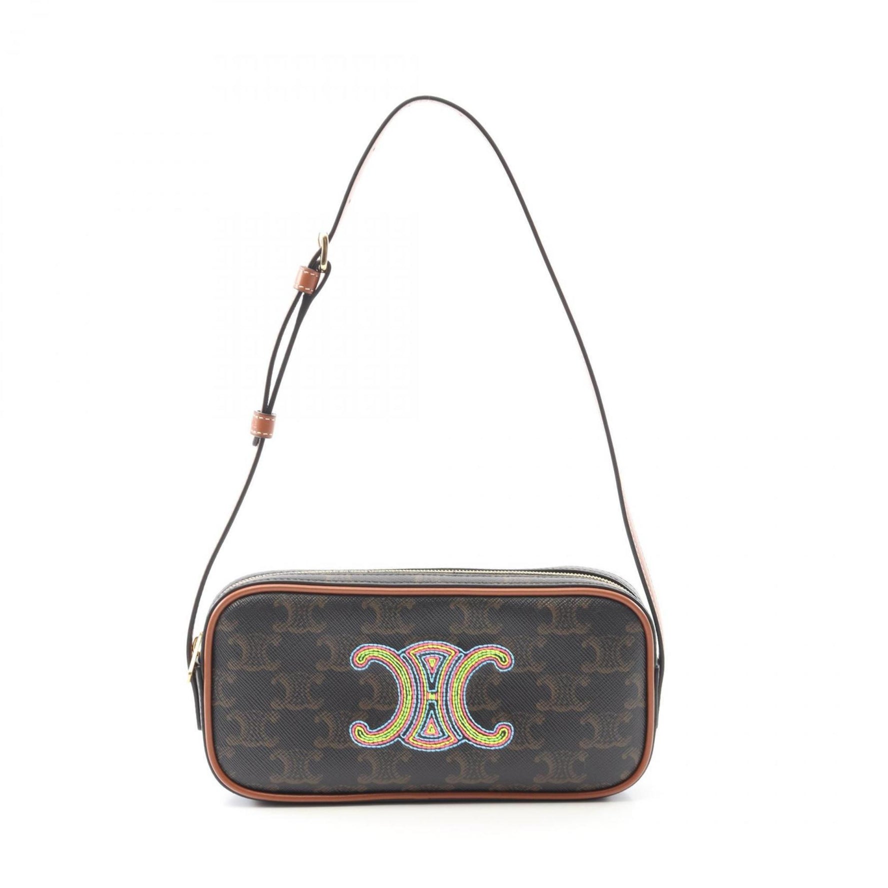 Celine Triomphe Shoulder Bag, PVC-Coated Canvas and Leather, Black/Brown