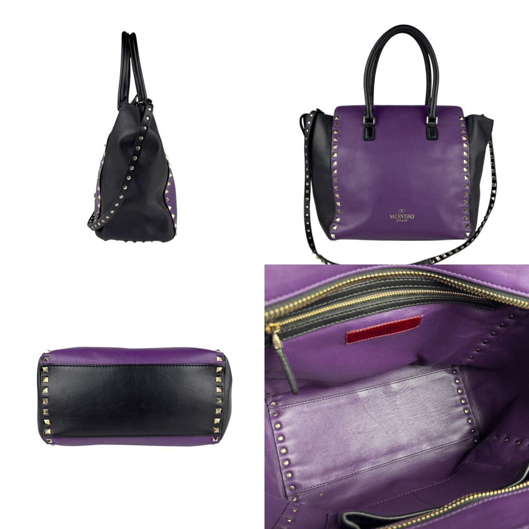 Valentino Garavani Handbag Shoulder Bag Rockstud Leather Metal Purple Black