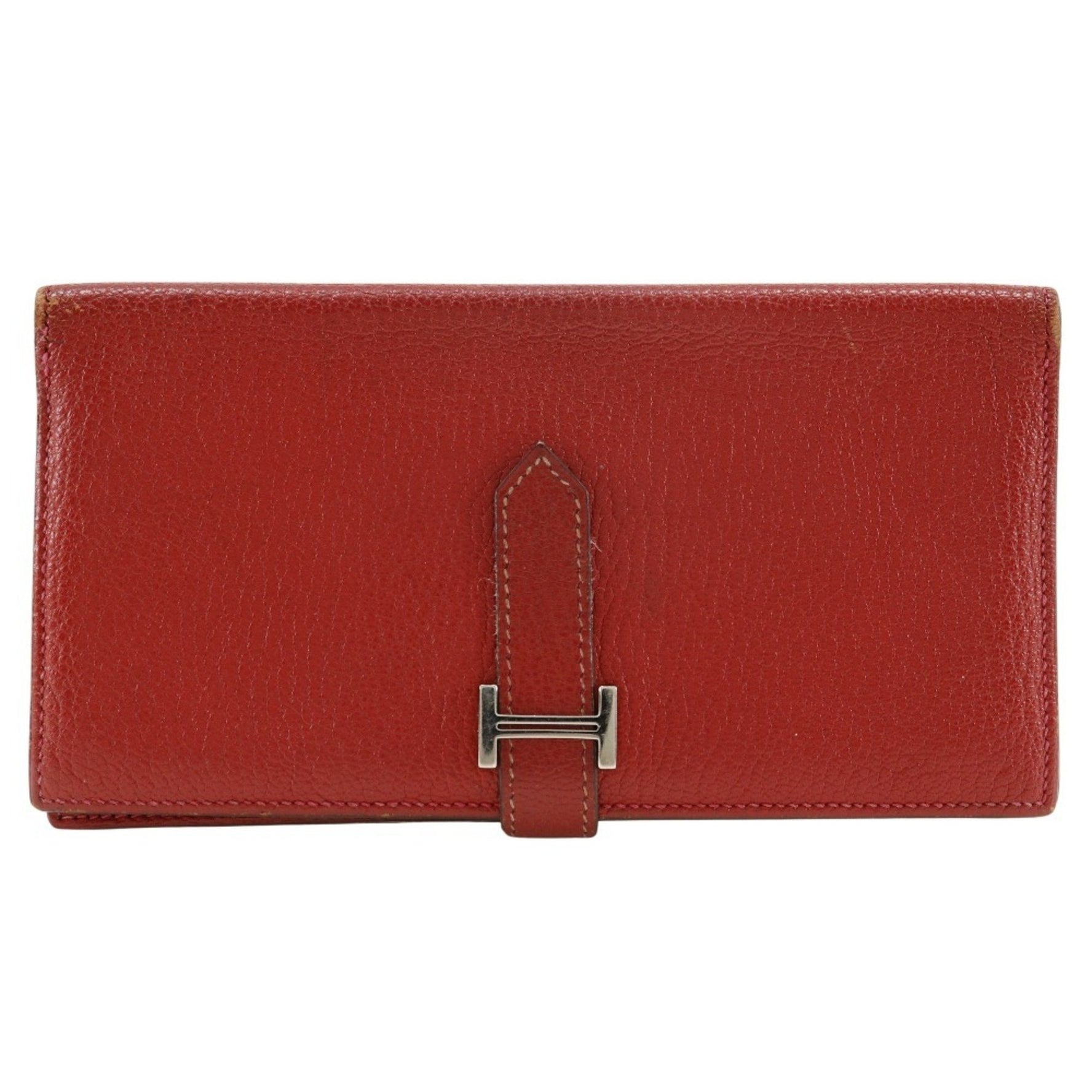 Hermes Beansufla Bi-fold Wallet 2007 Red □K Belt Clasp